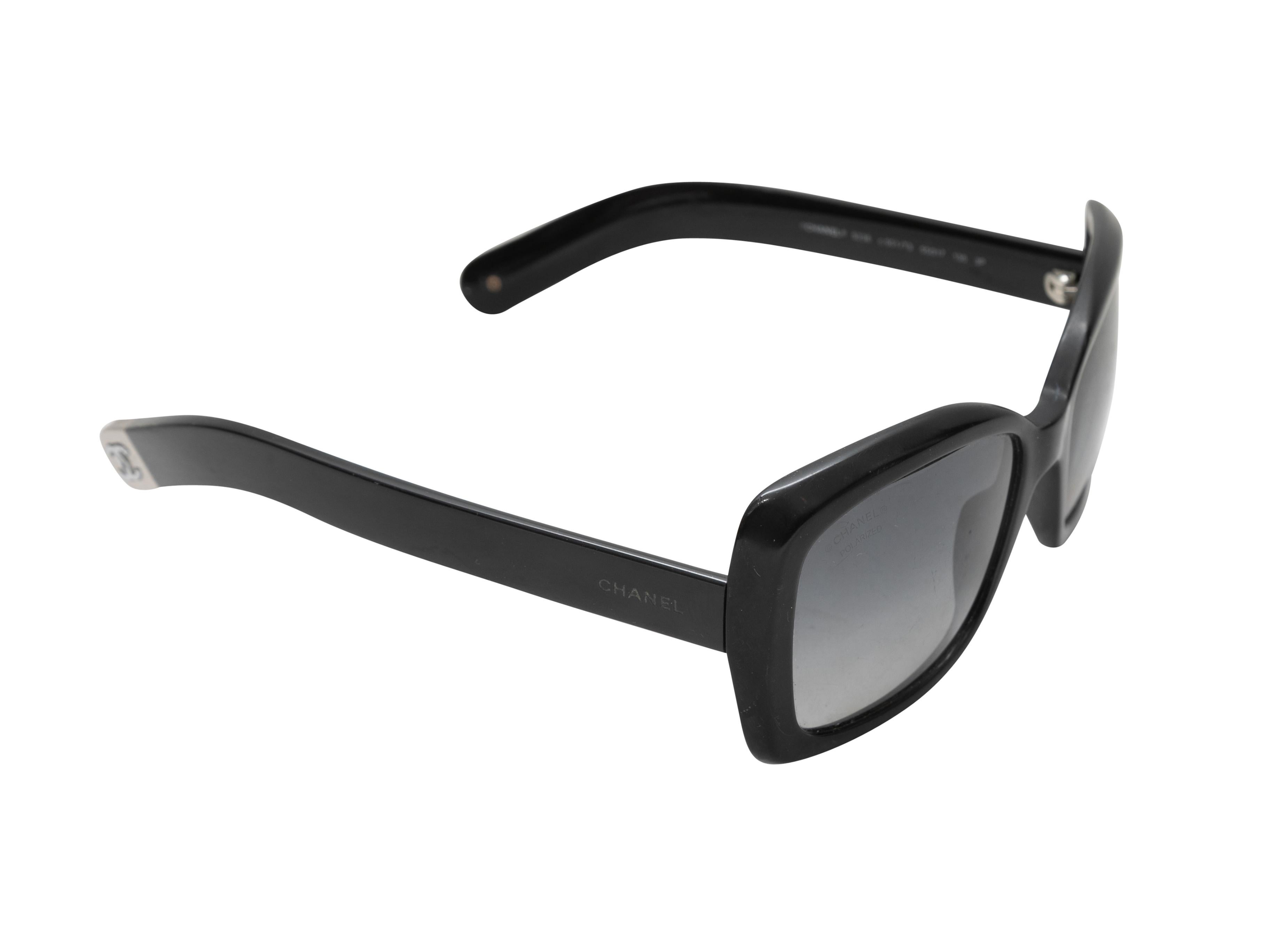 Black acetate oversized sunglasses by Chanel. Grey tinted lenses. 2