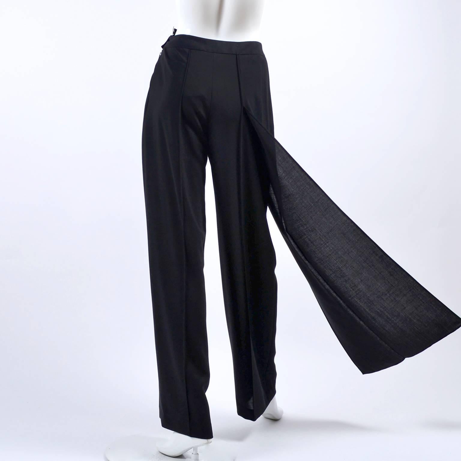 Chanel - Pantalon en laine noire, taille haute et panneau latéral à braguette, 40 US 10, 1990, état neuf Neuf - En vente à Portland, OR