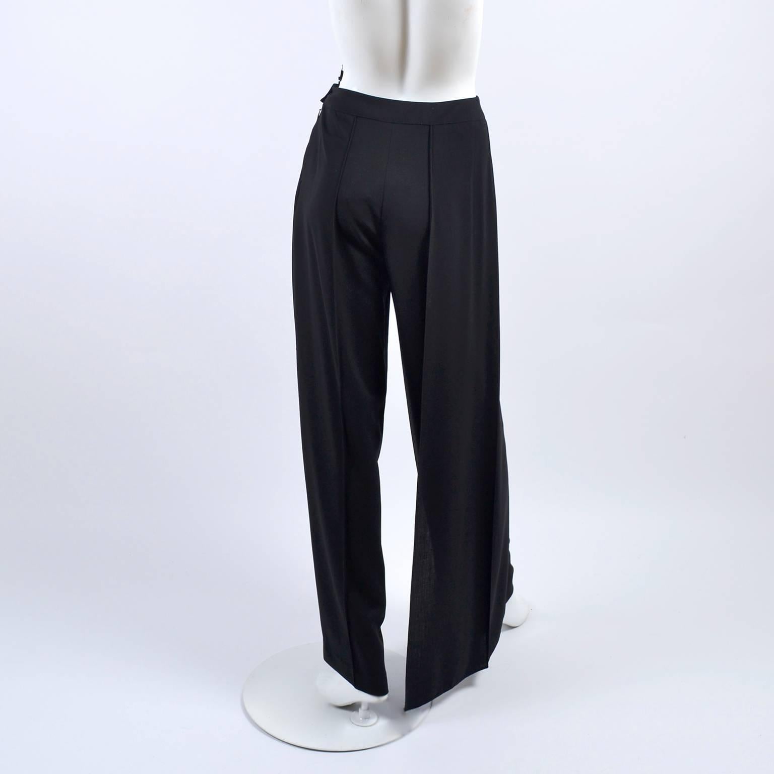Women's New 1990s Black Wool Chanel Pants W High Waist & Side Fly Away Panel 40 US 10 For Sale