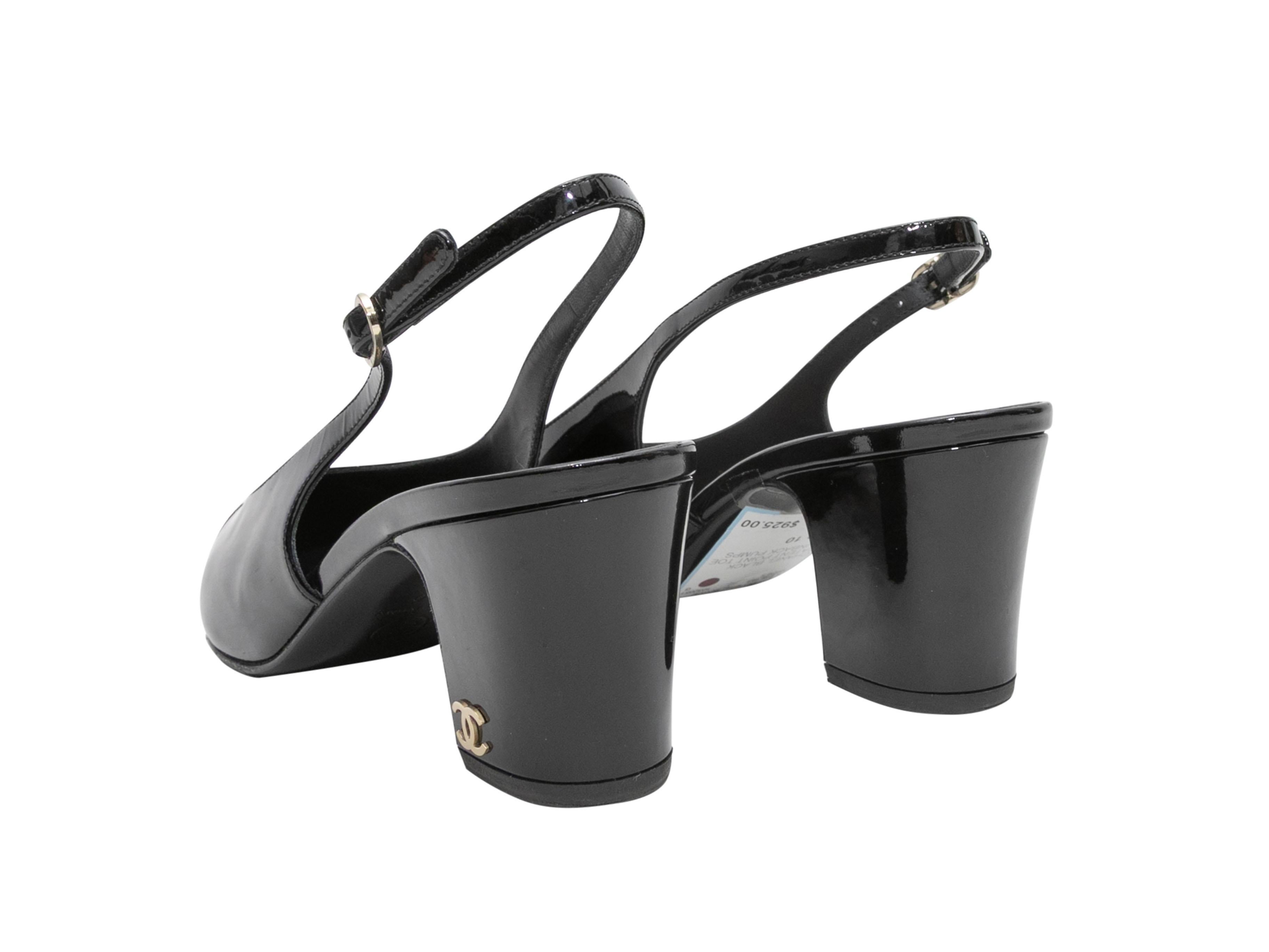 Women's Black Chanel Pointed-Toe Patent Slingbacks Size 40