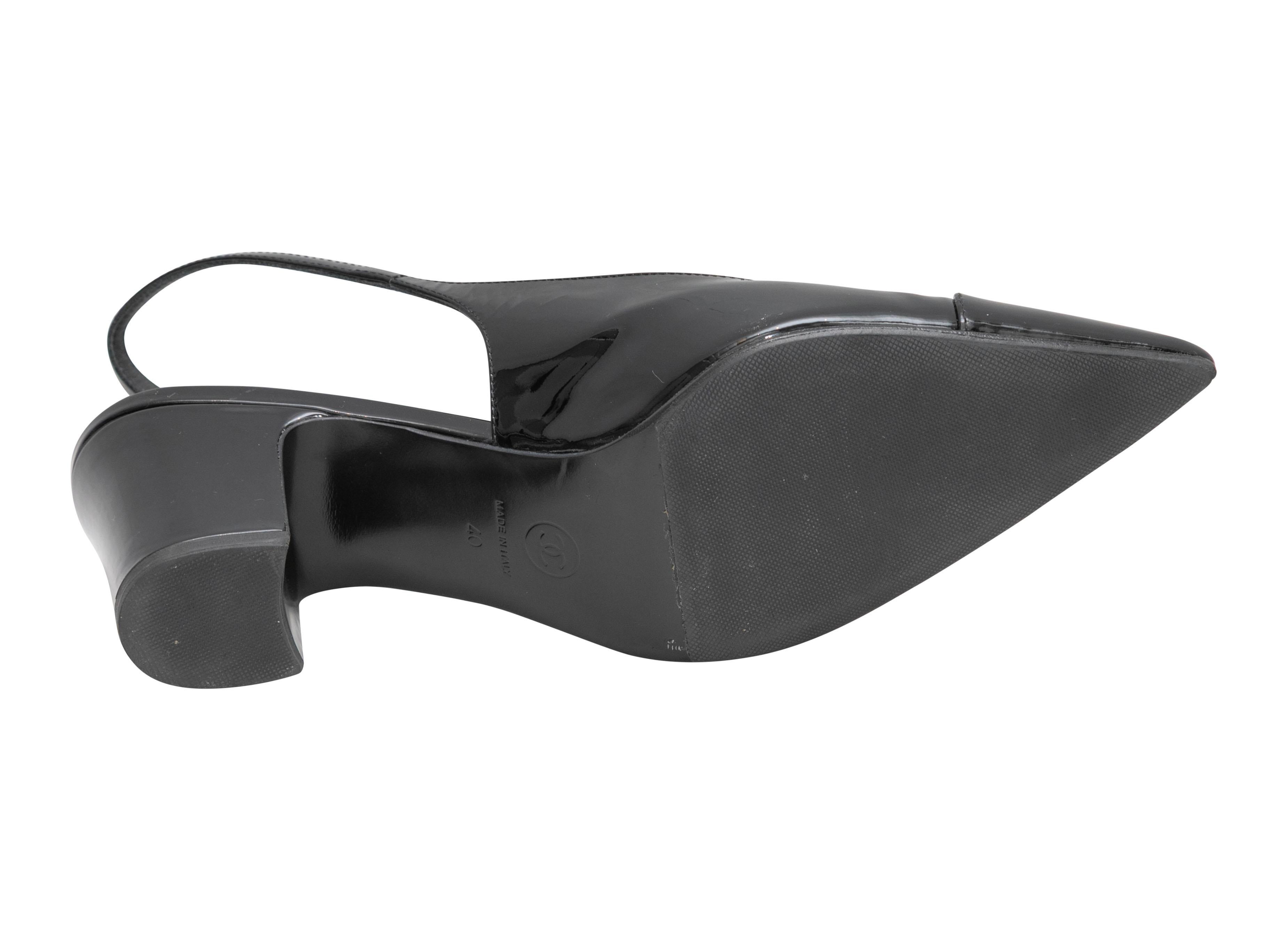 Black Chanel Pointed-Toe Patent Slingbacks Size 40 1