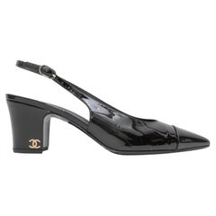 Black Chanel Pointed-Toe Patent Slingbacks Size 40