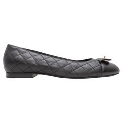Used Black Chanel Quilted CC Ballet Flats Size 40.5