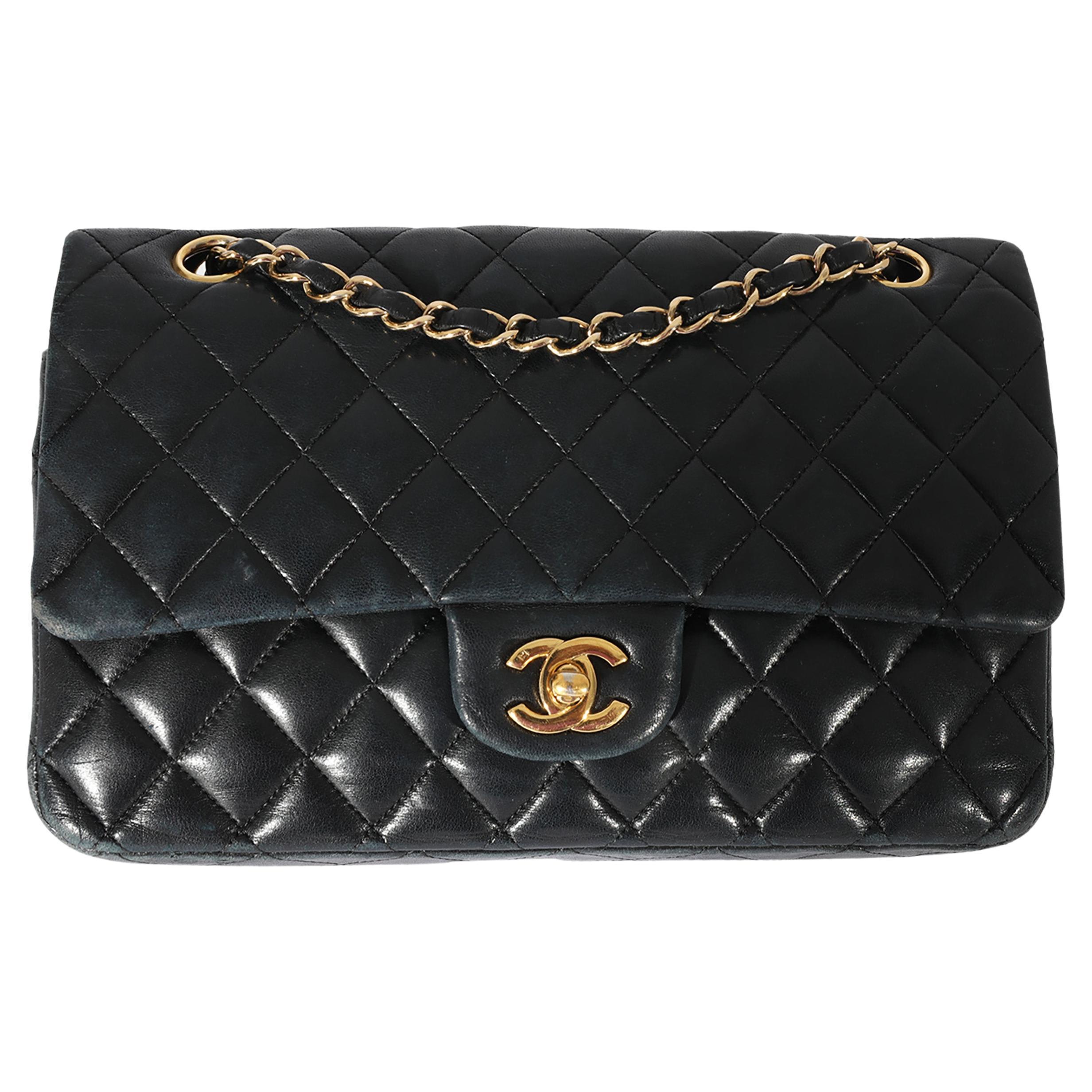 CHANEL Black Lambskin Quilted Leather Gold Top Handle Evening Kelly Flap  Bags For Sale at 1stDibs