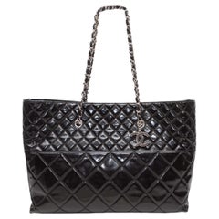 Black Chanel Quilted Patent Business Tote Bag