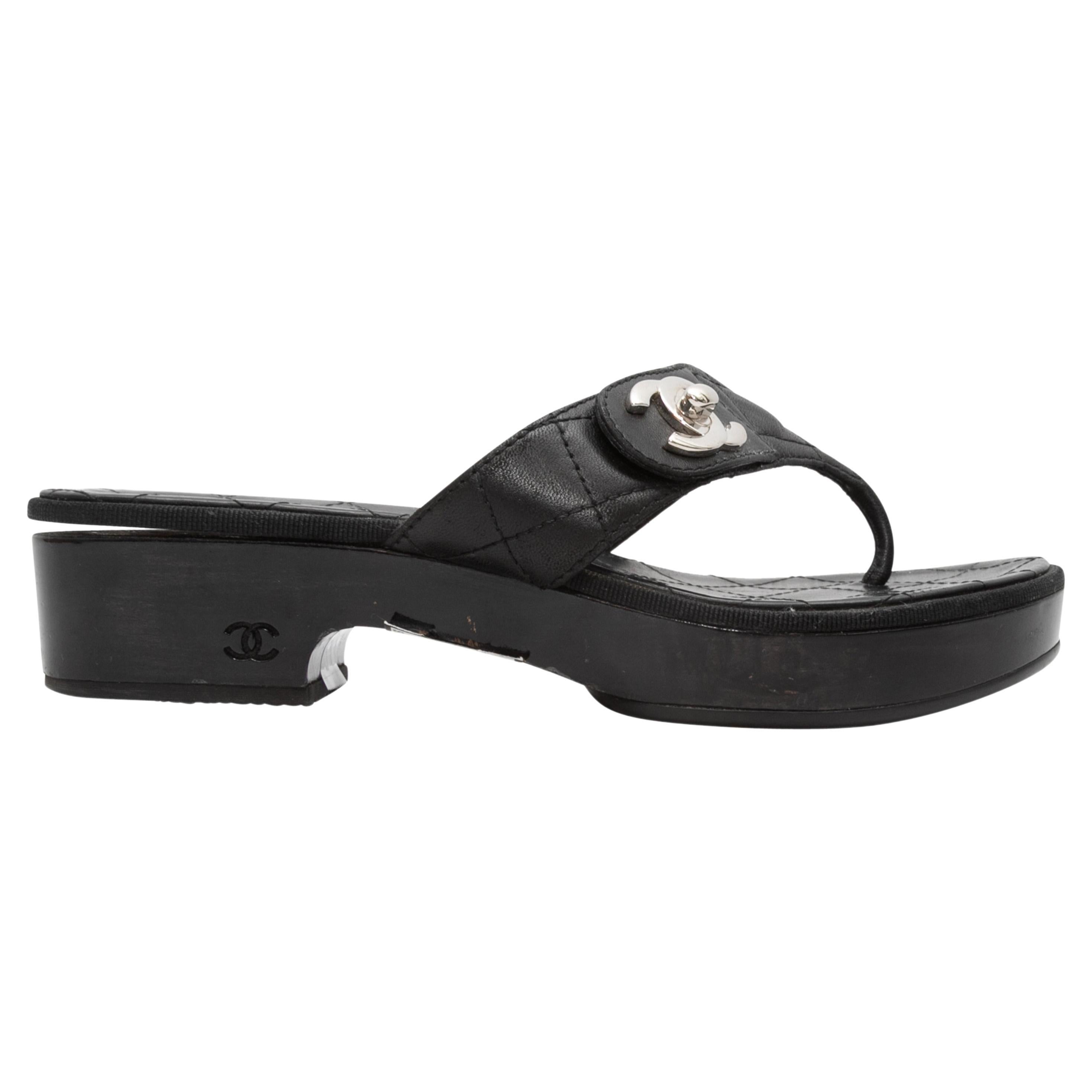 Black Chanel Quilted Platform Thong Sandals For Sale at 1stDibs