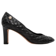 Black Chanel Quilted Pointed Cap-Toe Pumps Size 37.5