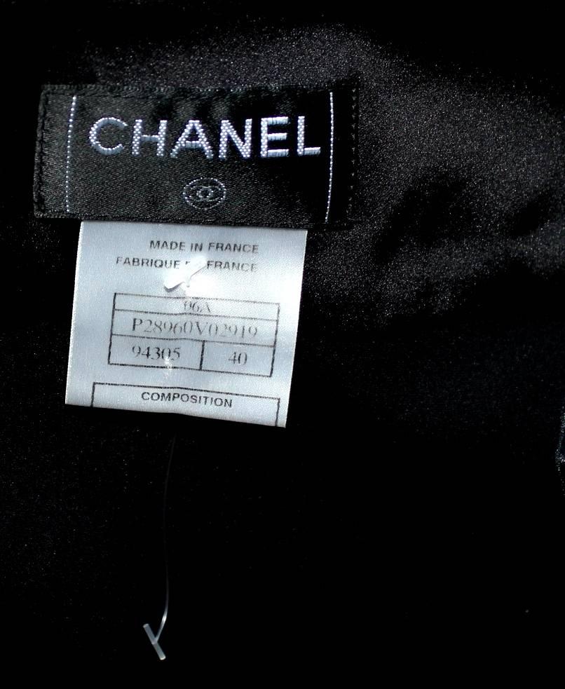 Women's Black Chanel 2 PCS Silk Blouse Top & Skirt Ensemble with Camelia Buttons 