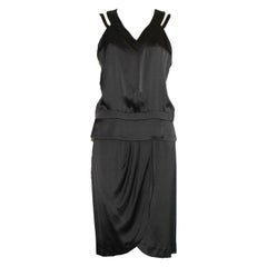 Black Chanel 2 PCS Silk Blouse Top & Skirt Ensemble with Camelia Buttons 