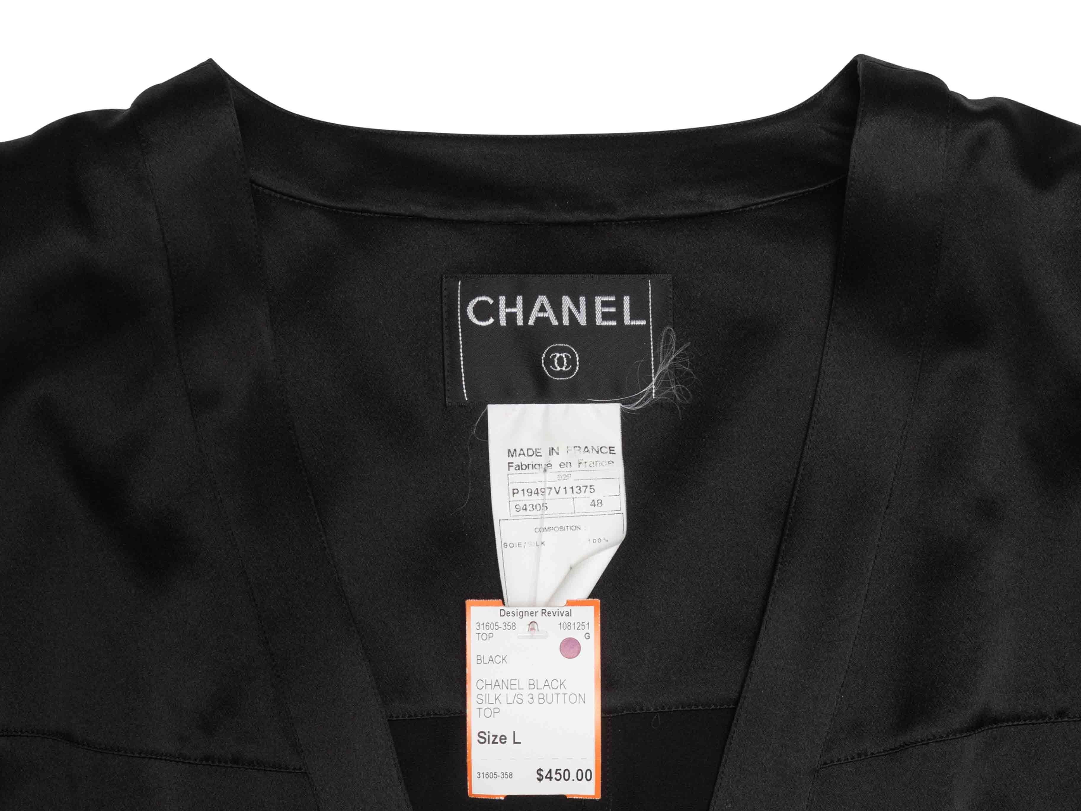 Donna Top a maniche lunghe in seta nera Chanel taglia FR 48 in vendita