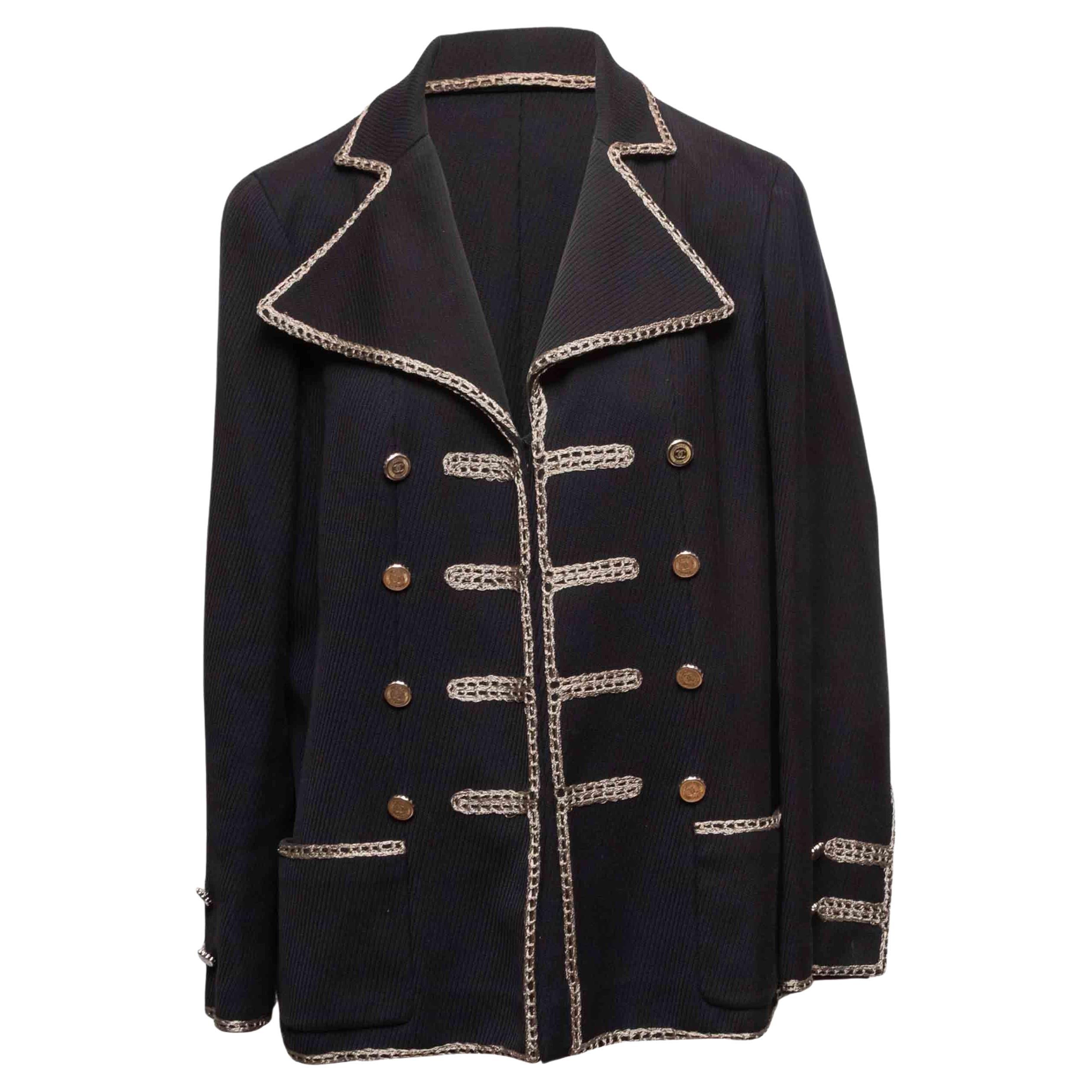 Veste militaire en coton noir Chanel printemps/été 2006 Taille FR 44 en vente