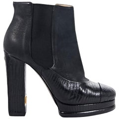 Black Chanel Suede & Leather Platform Ankle Boots