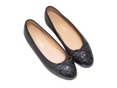 Black Chanel Textured Cap-Toe CC Ballet Flats