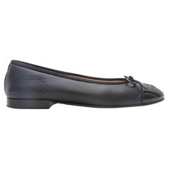 Black Chanel Textured Cap-Toe CC Ballet Flats