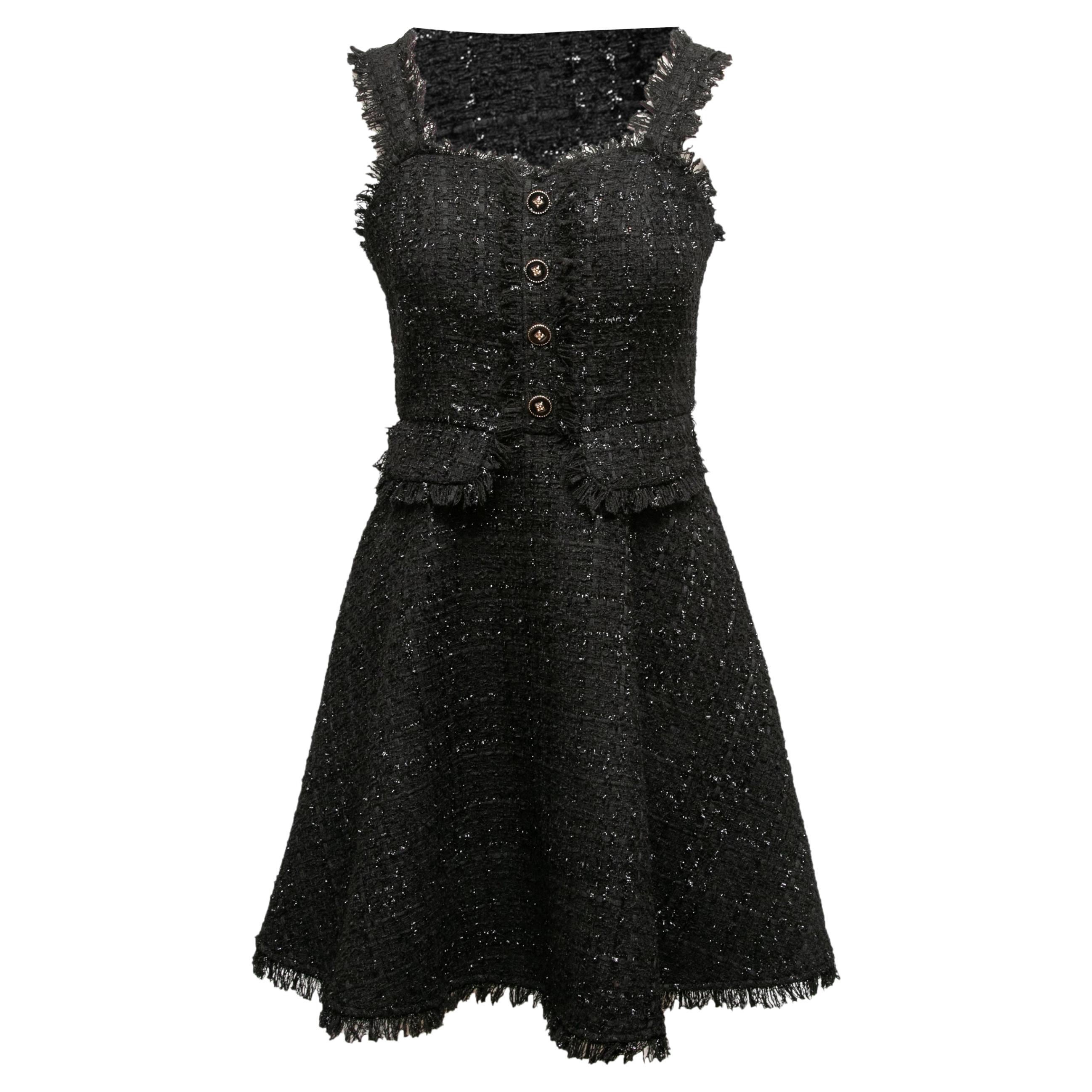 Black Chanel Tweed Sleeveless Dress Size FR 40 For Sale