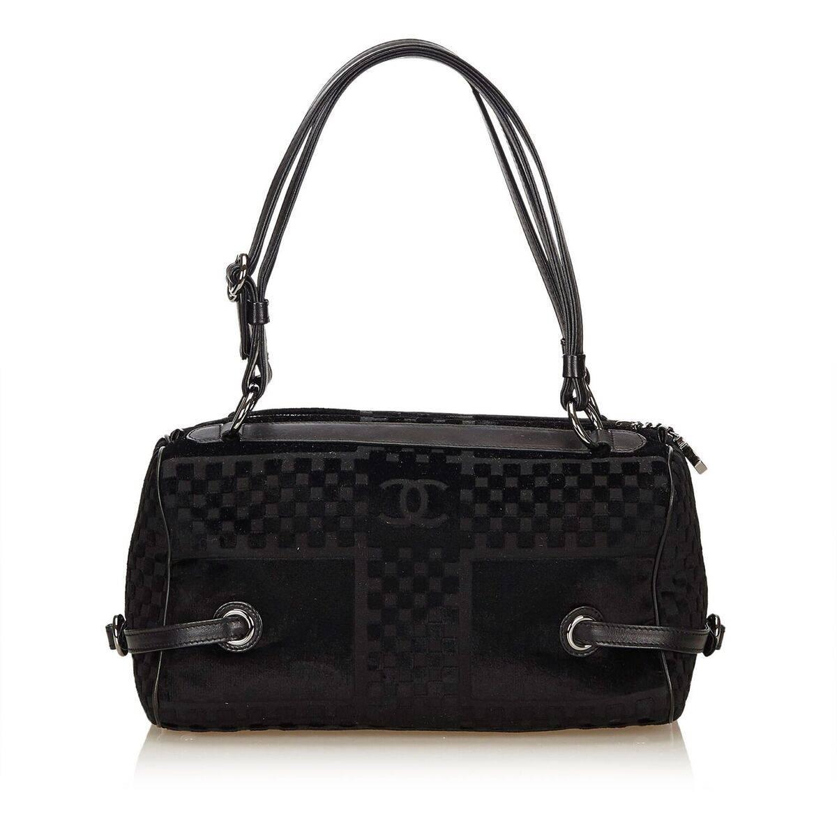 Women's Black Chanel Velour Shoulder Bag