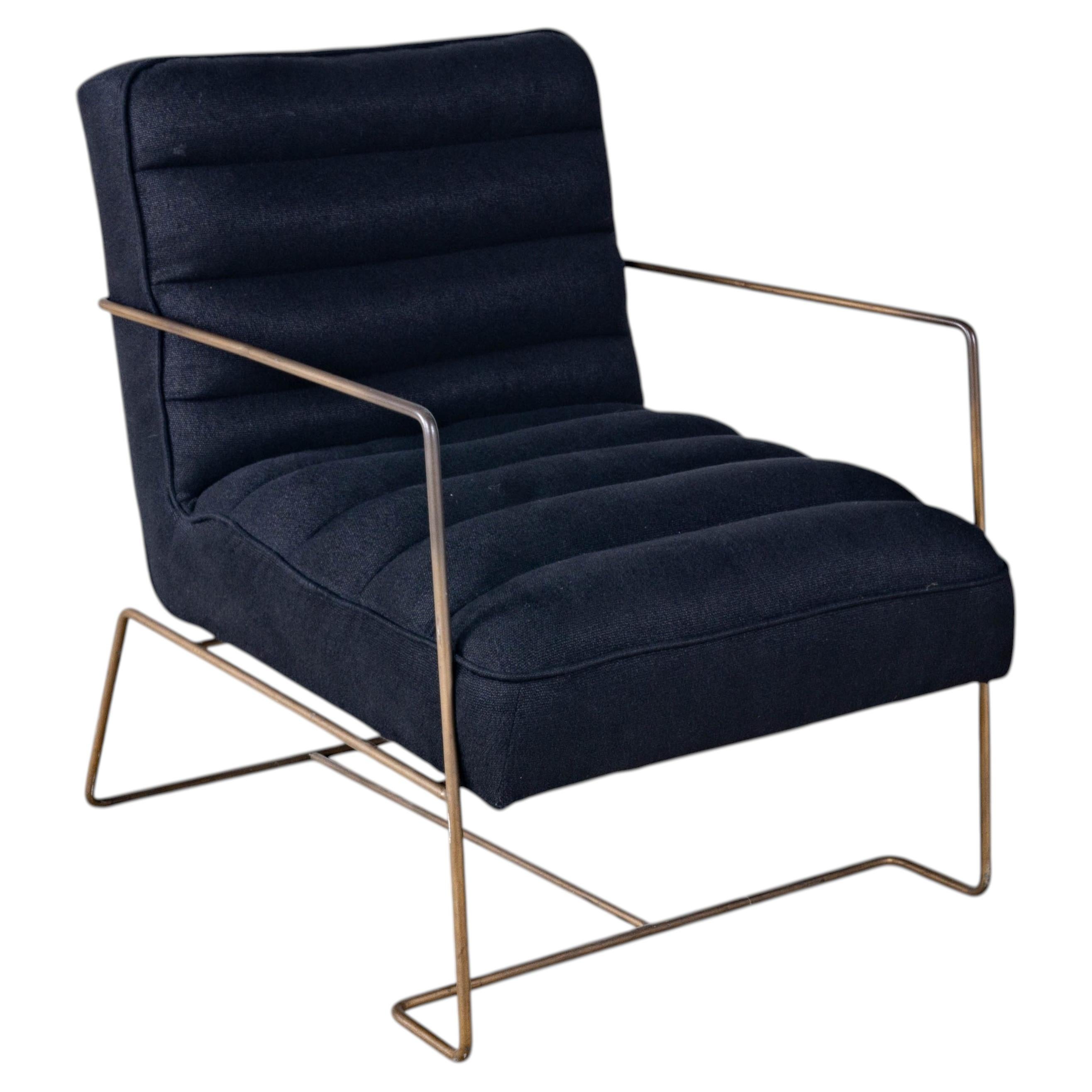 Black Channeled Upholstery Chair with Metal Frame For Sale