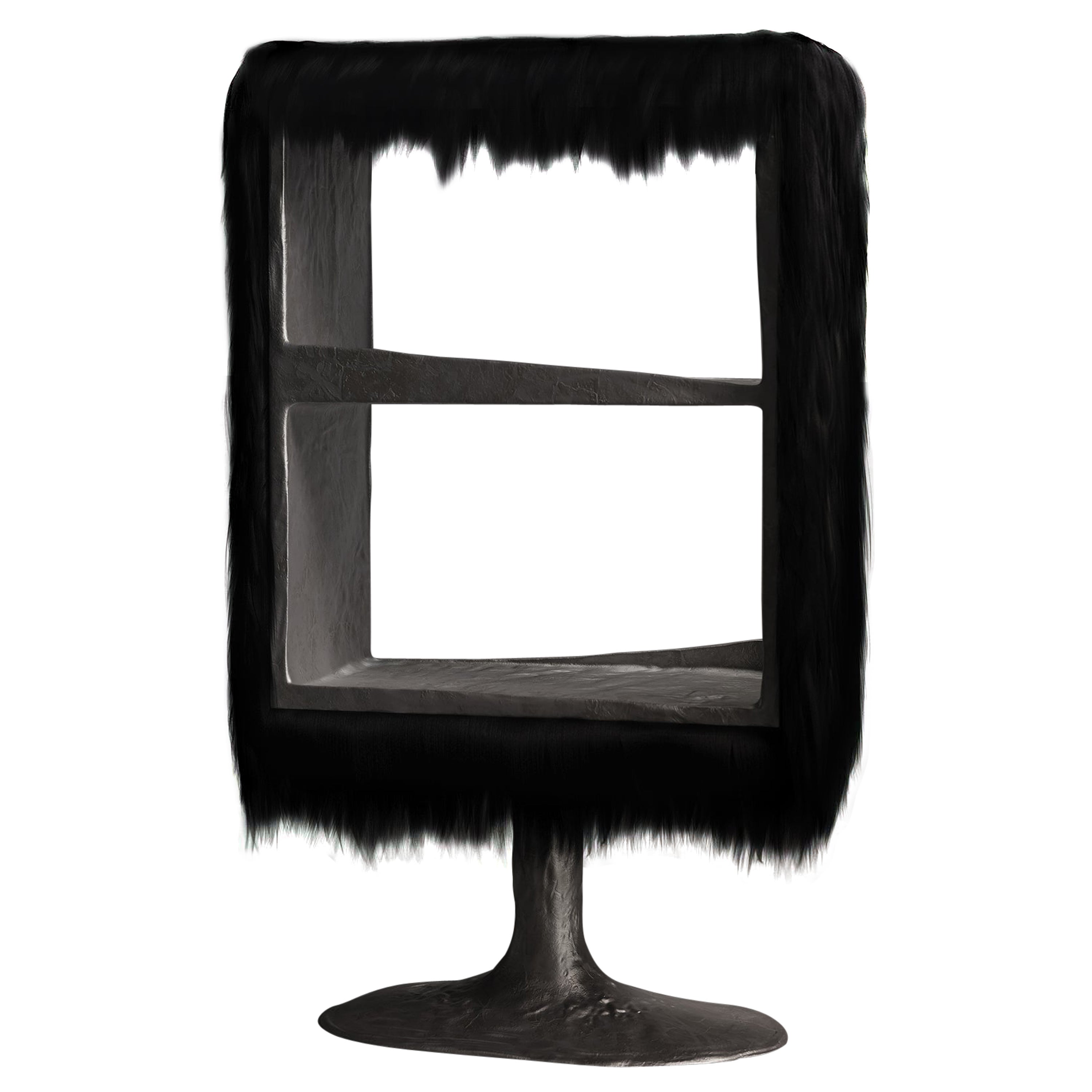 Cabinet Chaos nero con ritagli di pelle di capra pelosa e alluminio fuso di Atelier A&F