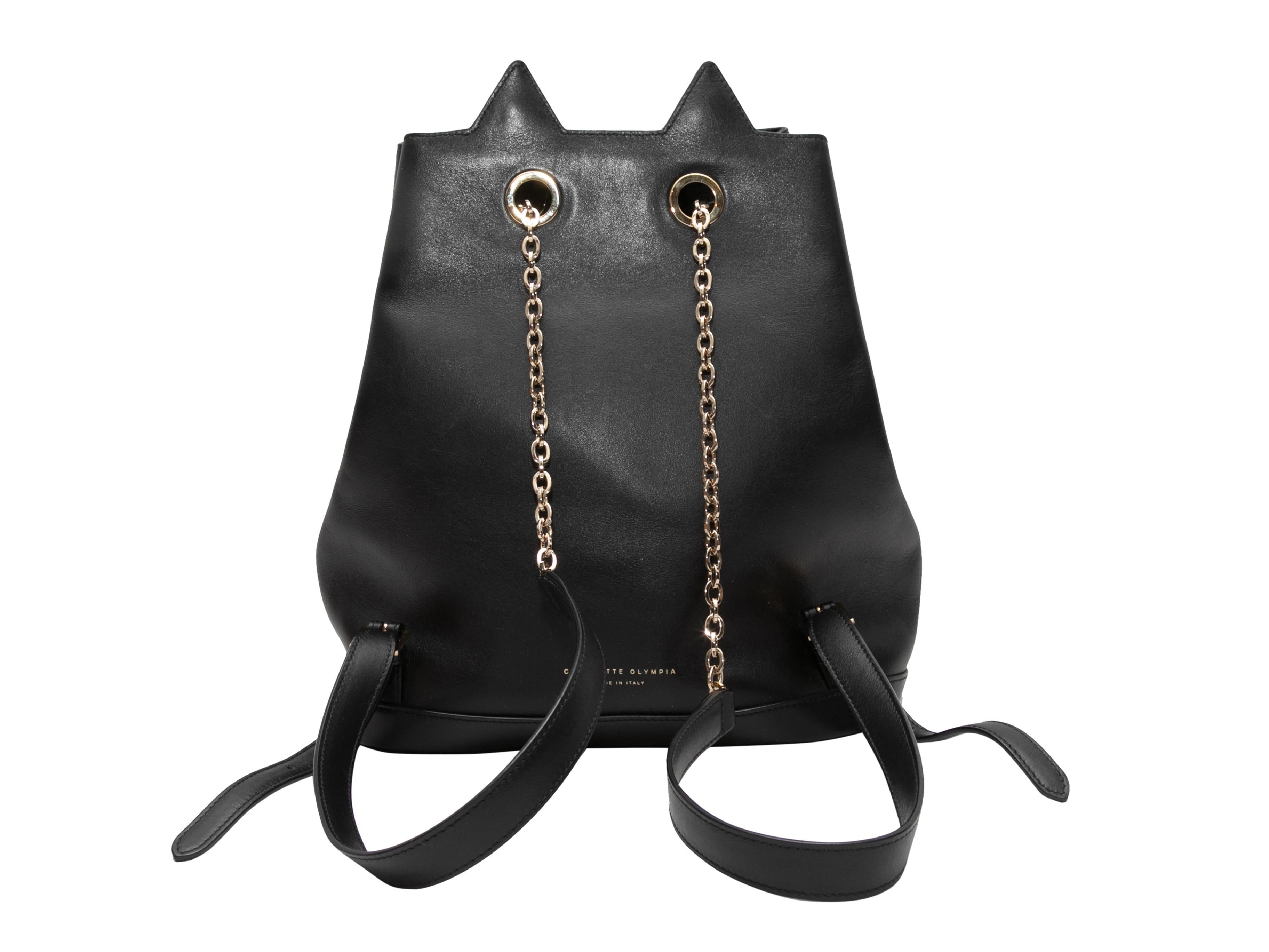 Schwarzer Charlotte Olympia Leder-Rucksack mit Katzenmuster Damen