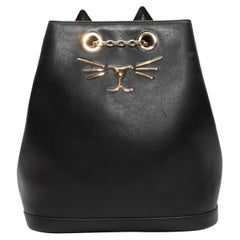 Black Charlotte Olympia Leather Cat Backpack