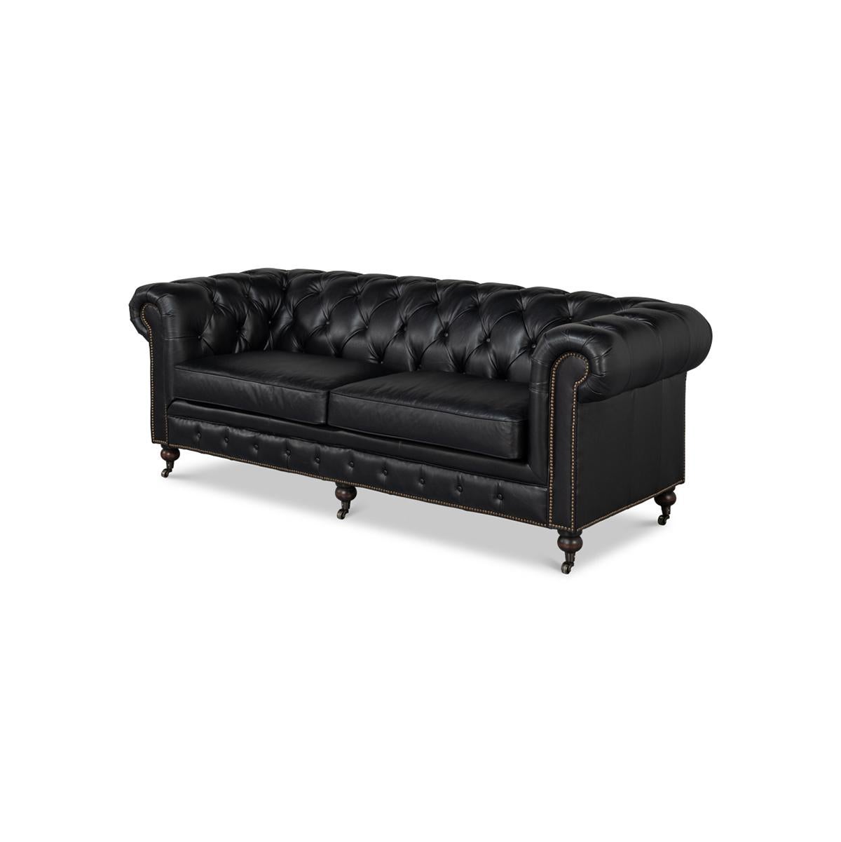 American Classical Black Chesterfield Sofa For Sale
