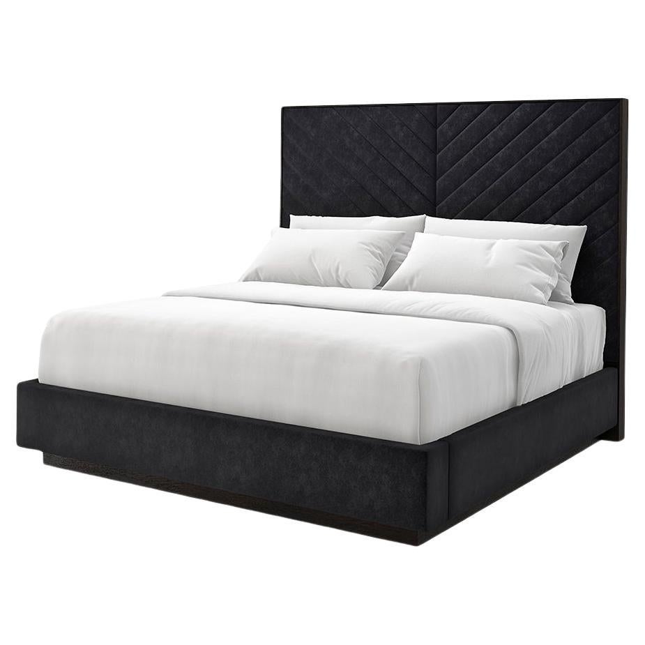 Black Chevron Tufted Upholstered King Bed For Sale