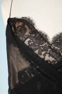 Black chiffon and lace dress with nude satin parts Elie Tahari