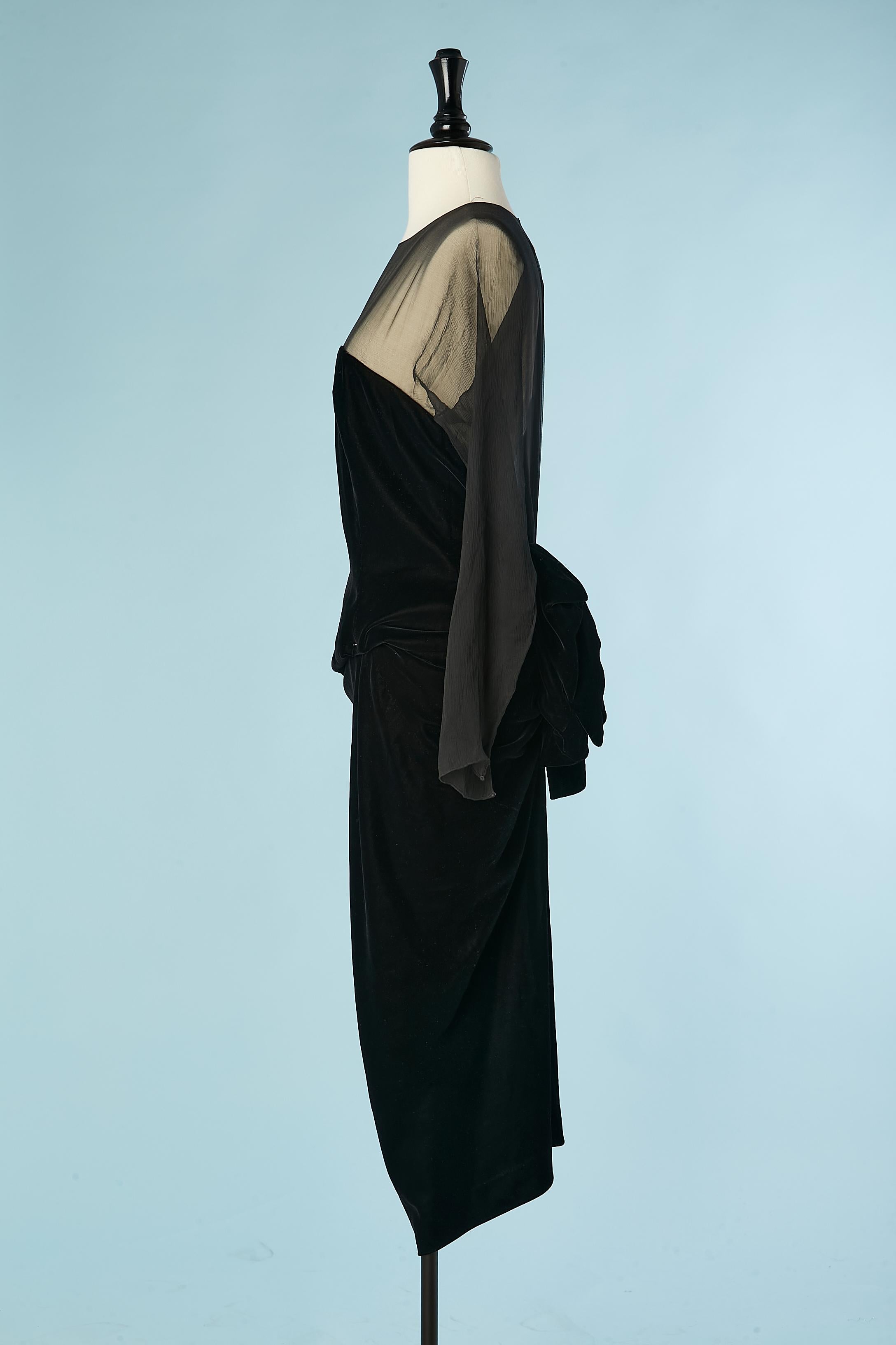Women's Black chiffon and velvet cocktail dress with bow  Oscar de la Renta  For Sale