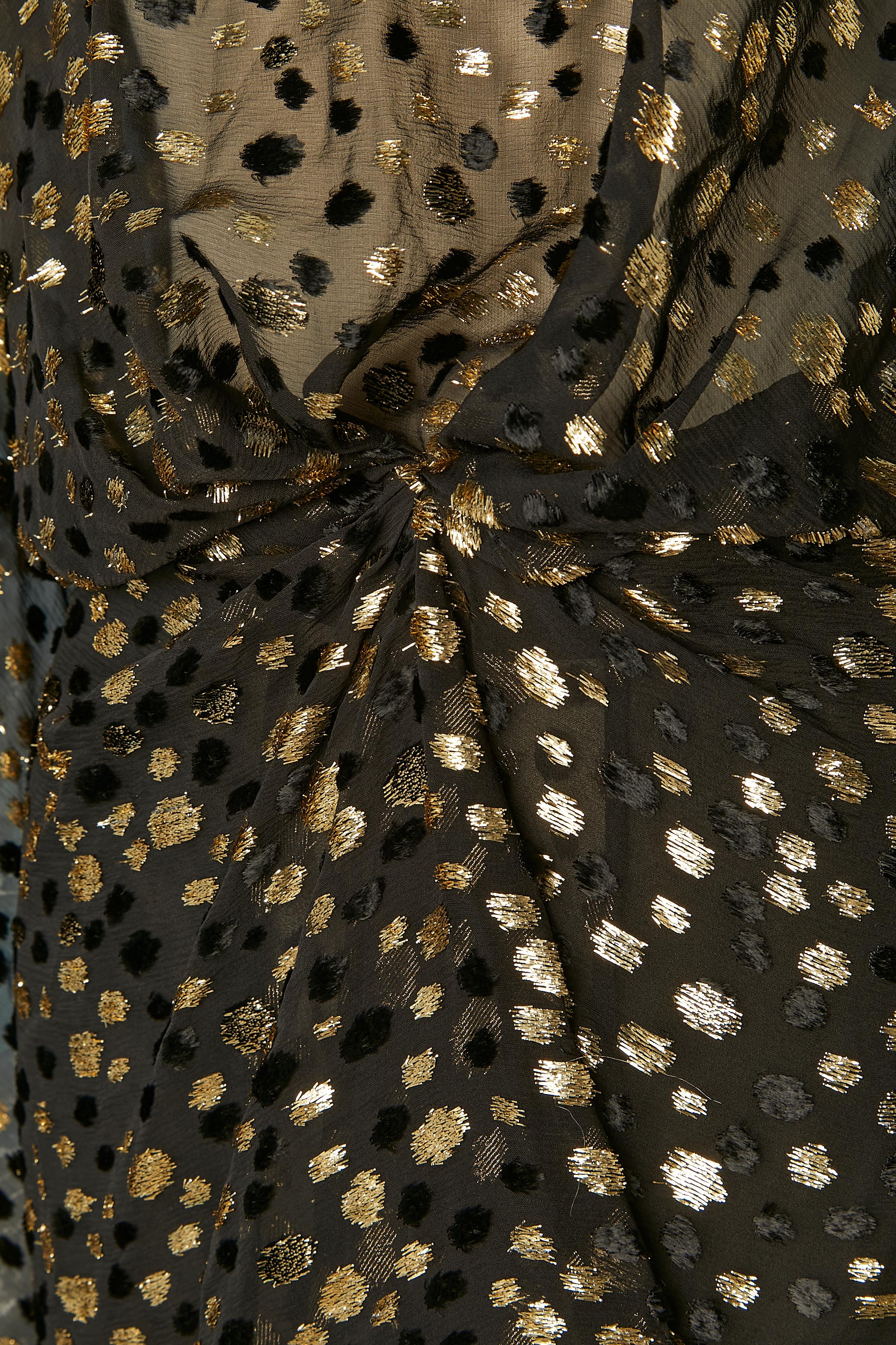 Vestido de cóctel de gasa negra con lunares de lúrex negros y dorados Saint Laurent Paris Negro en venta