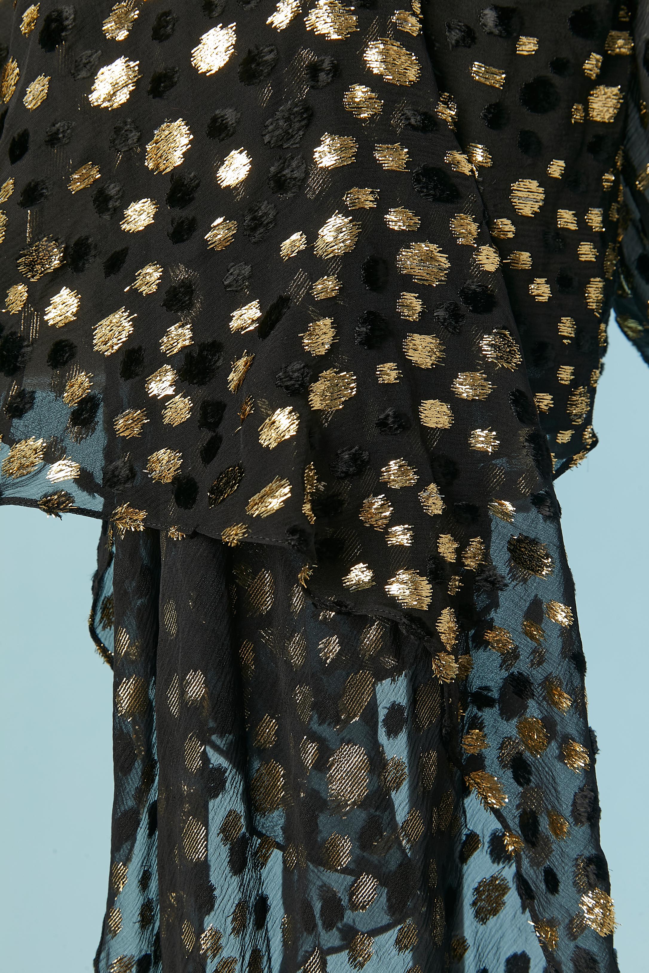 Vestido de cóctel de gasa negra con lunares de lúrex negros y dorados Saint Laurent Paris en Excelente estado para la venta en Saint-Ouen-Sur-Seine, FR