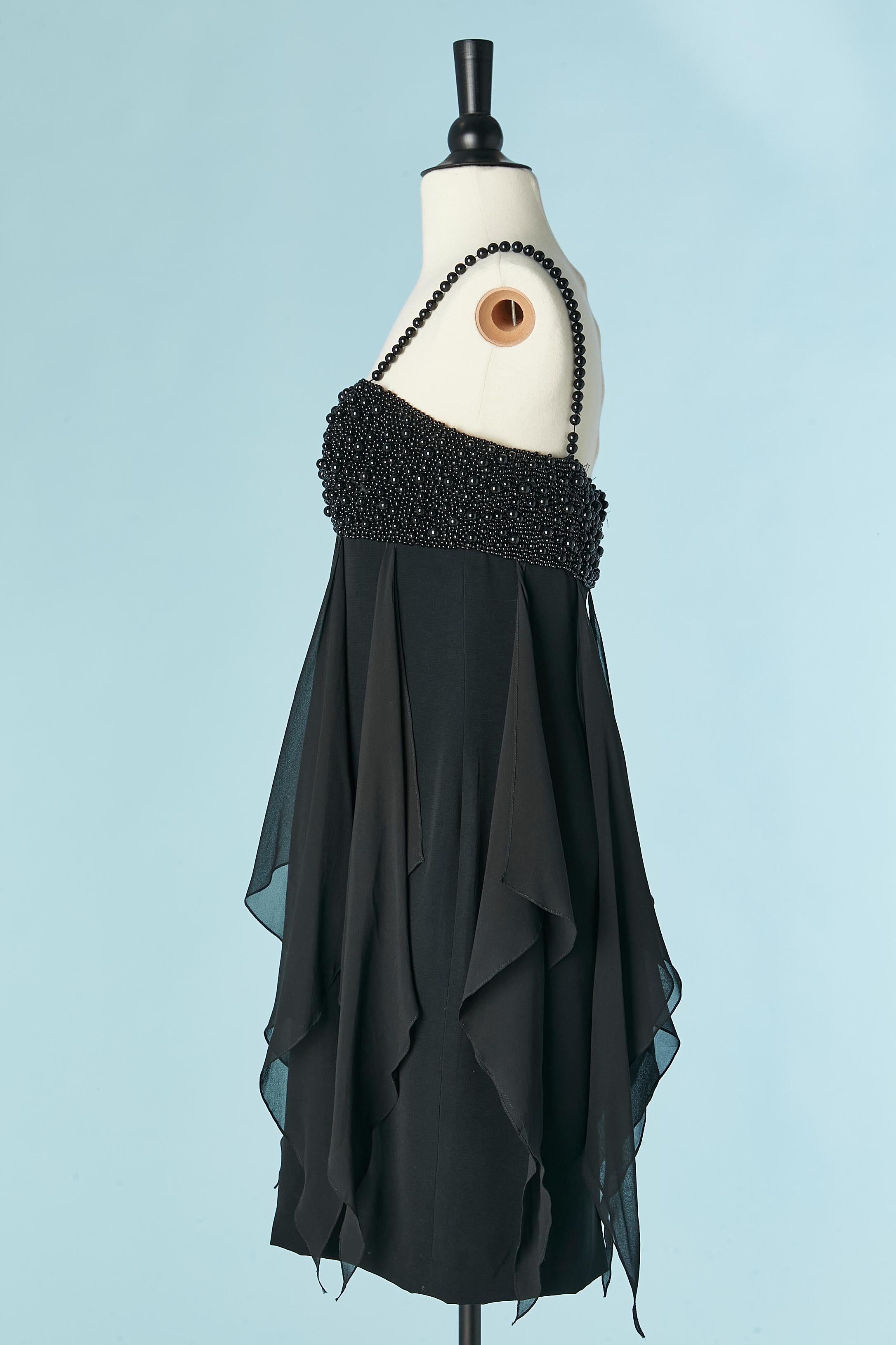 Vestido de cóctel de gasa negra con corpiño de cuentas negras BILL BLASS EVENING en venta 1