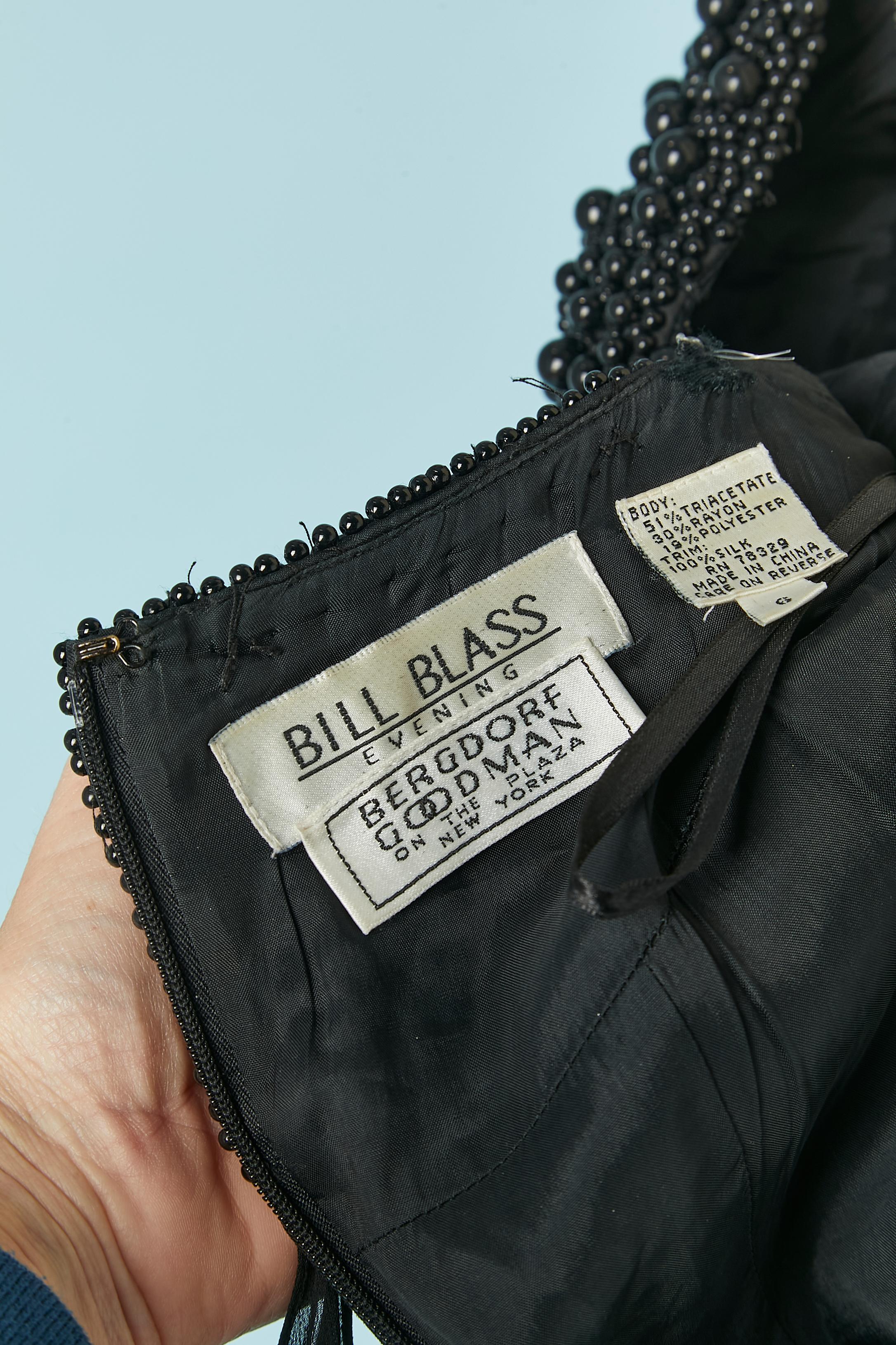 Vestido de cóctel de gasa negra con corpiño de cuentas negras BILL BLASS EVENING en venta 4