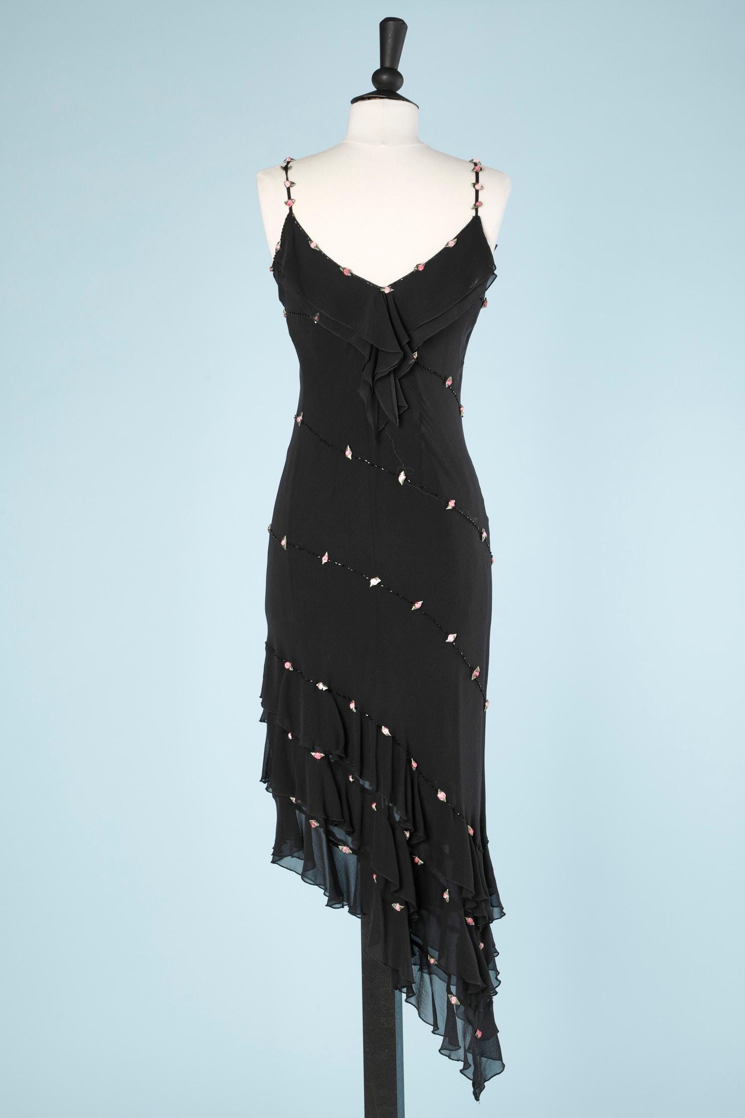 Black chiffon dress with beads and rococco flowers Luisa Spagnoli  In New Condition In Saint-Ouen-Sur-Seine, FR