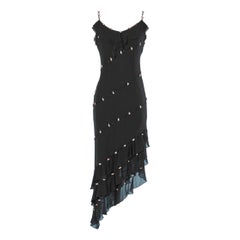 Black chiffon dress with beads and rococco flowers Luisa Spagnoli 