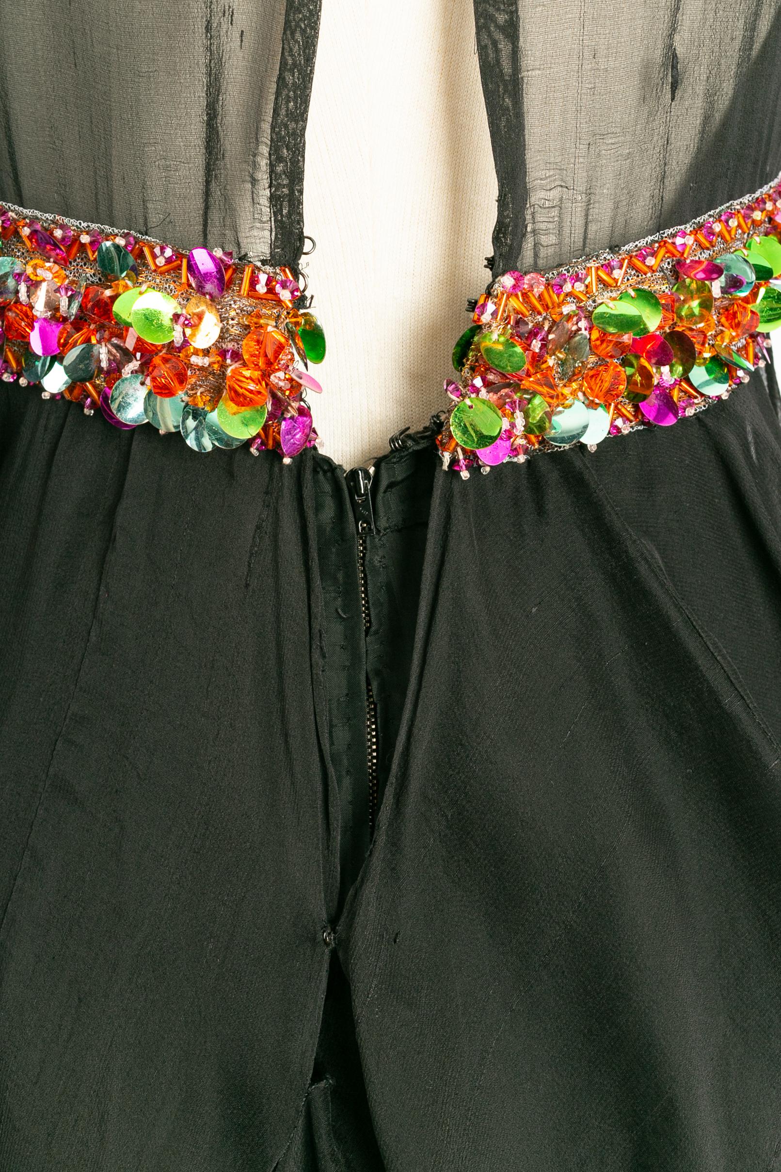 Women's Black chiffon dress with sequins For Sale