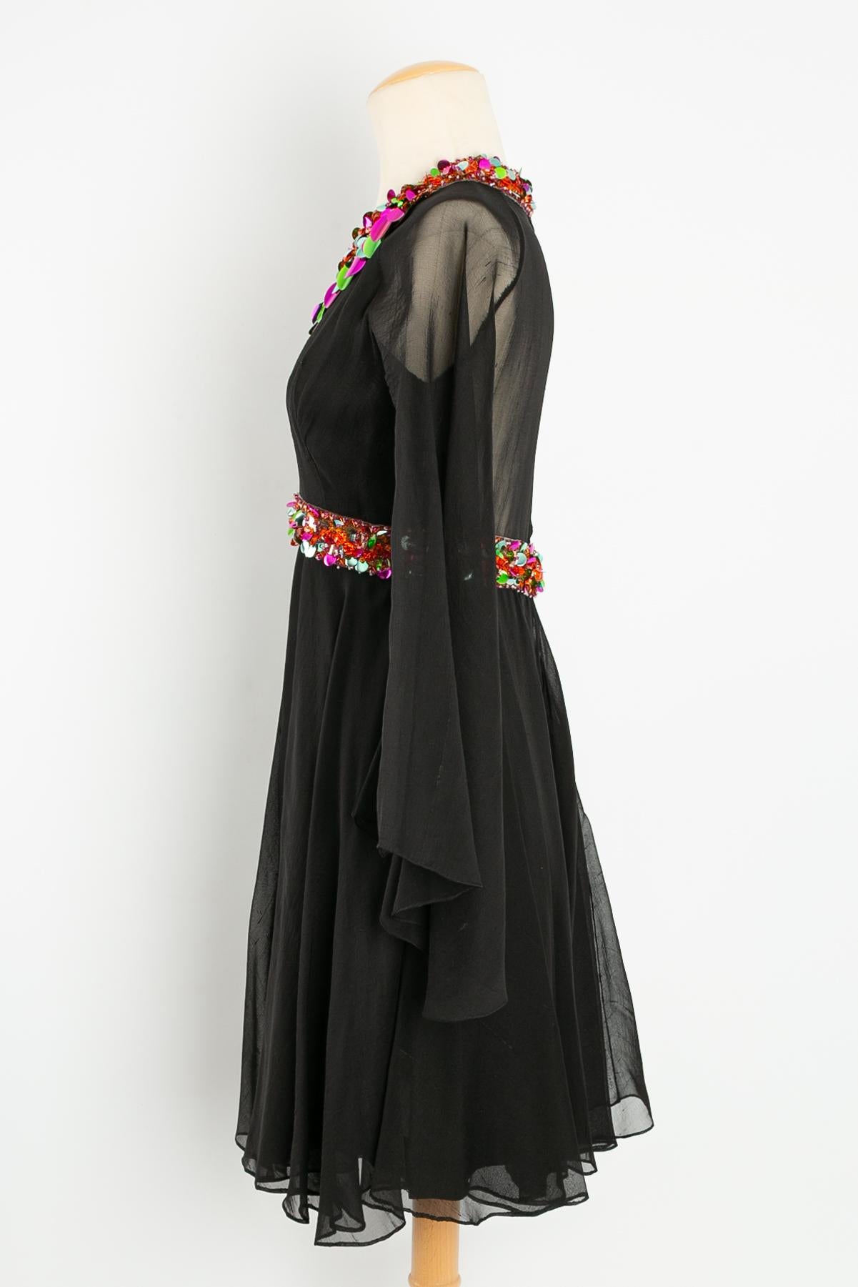 Black chiffon dress with sequins For Sale 1