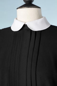 Black chiffon dress with white collar and cuff Pierre Cardin