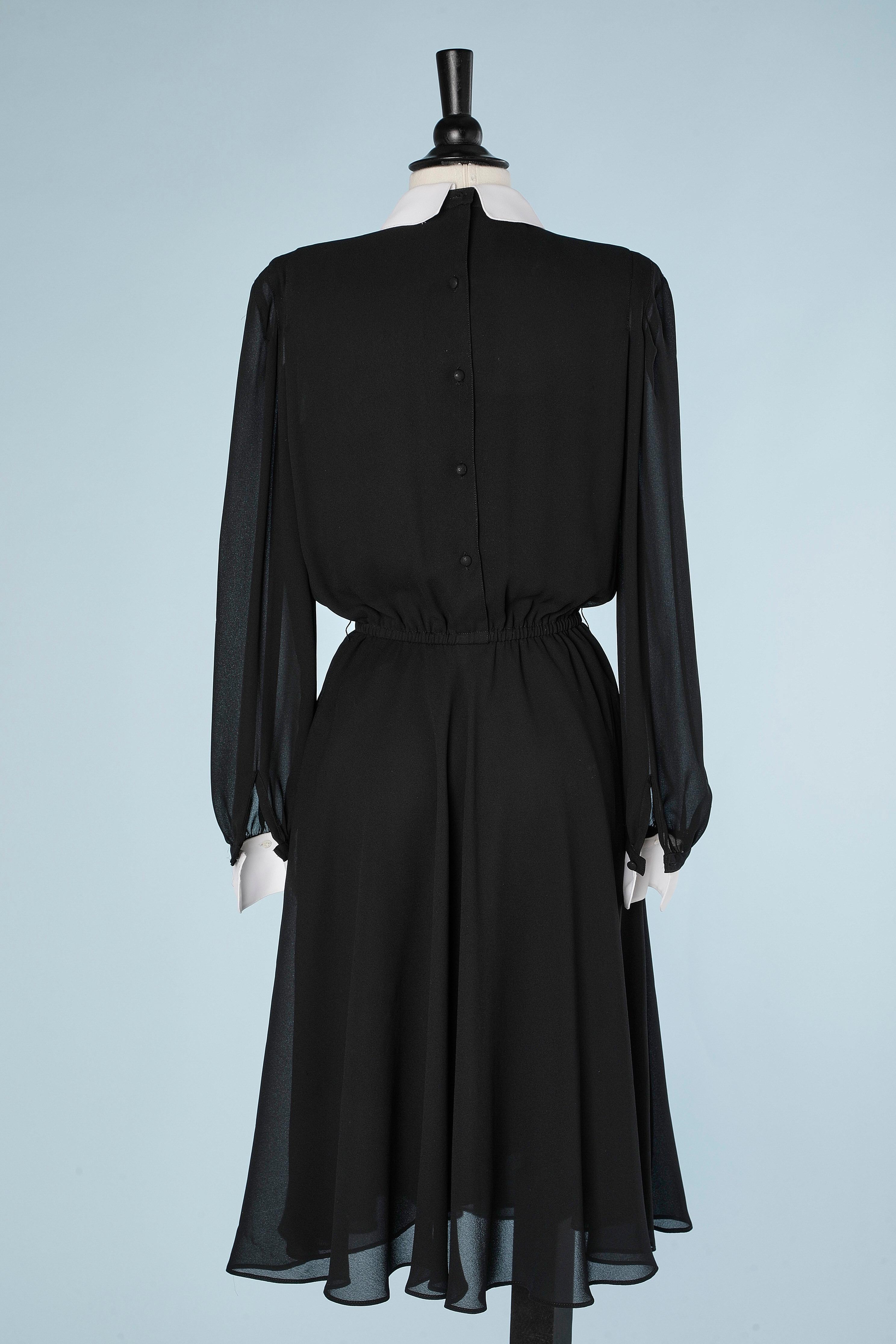 Women's Black chiffon dress with white collar and cuffs Pierre Cardin Boutique 