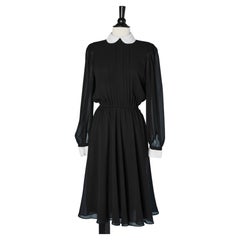 Black chiffon dress with white collar and cuffs Pierre Cardin Boutique 
