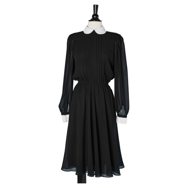 Black chiffon dress with white collar and cuffs Pierre Cardin Boutique