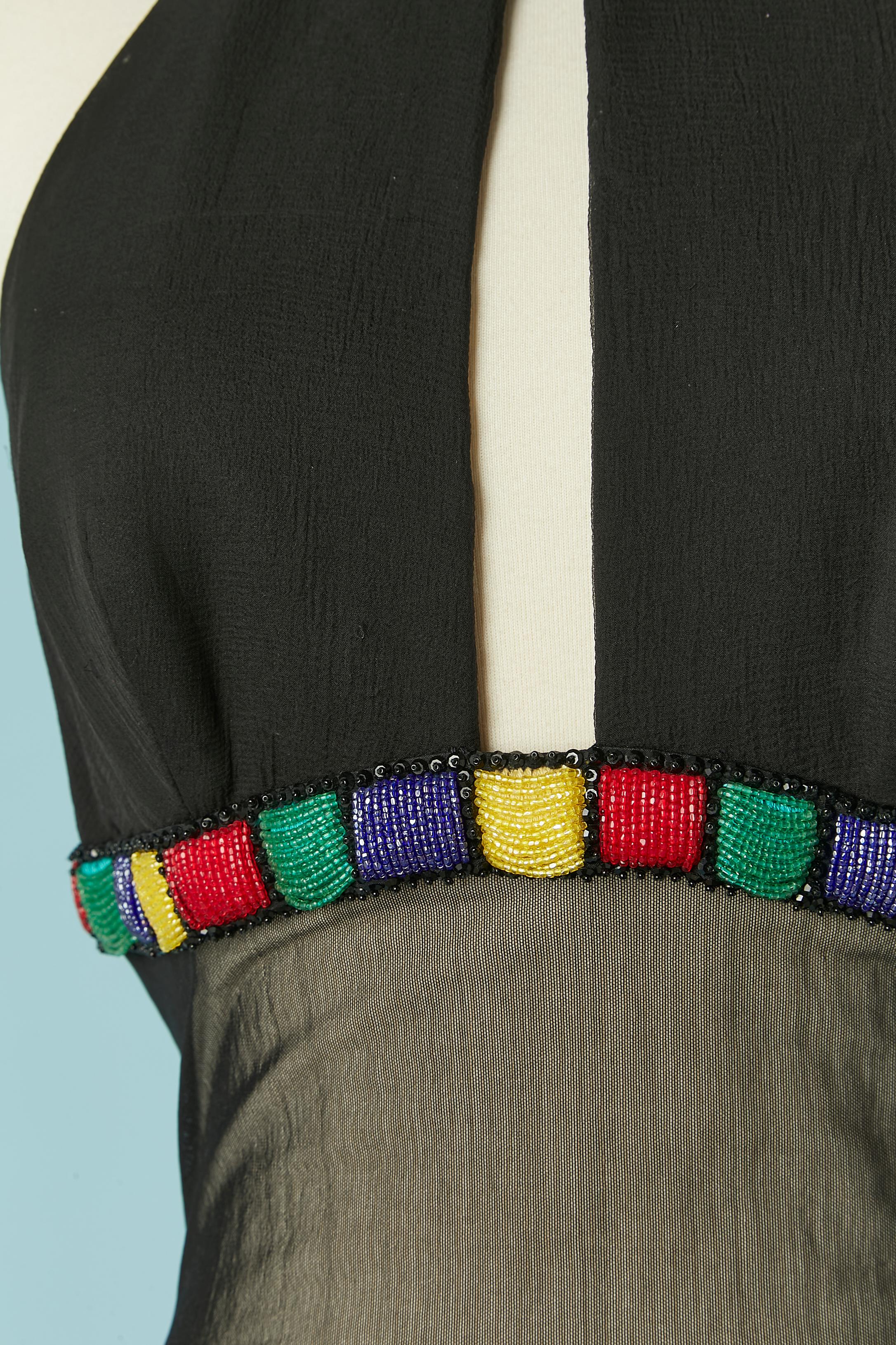 Black chiffon evening jumpsuit with embroideries and beadwork. In Excellent Condition For Sale In Saint-Ouen-Sur-Seine, FR