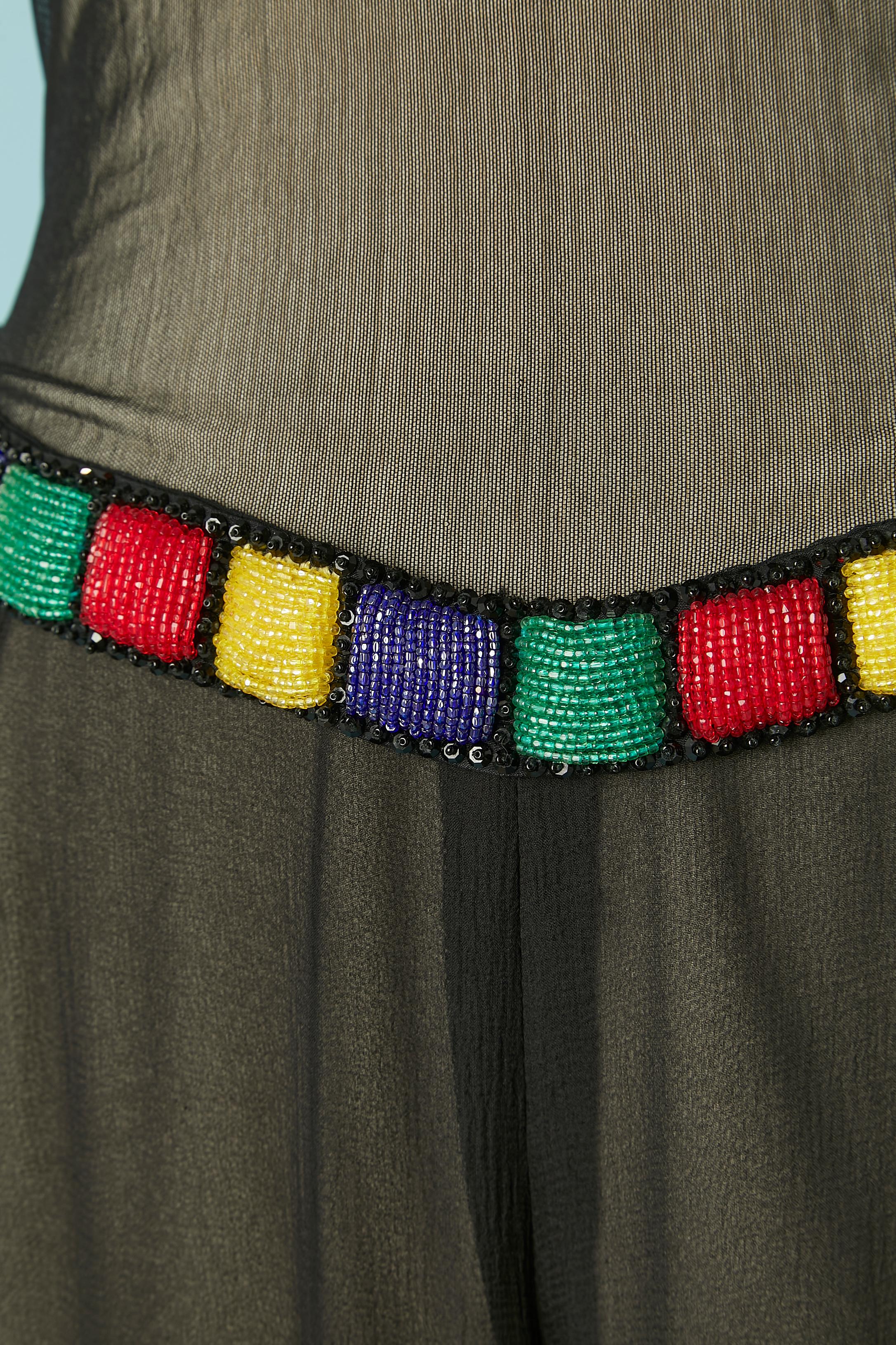 Women's Black chiffon evening jumpsuit with embroideries and beadwork. For Sale