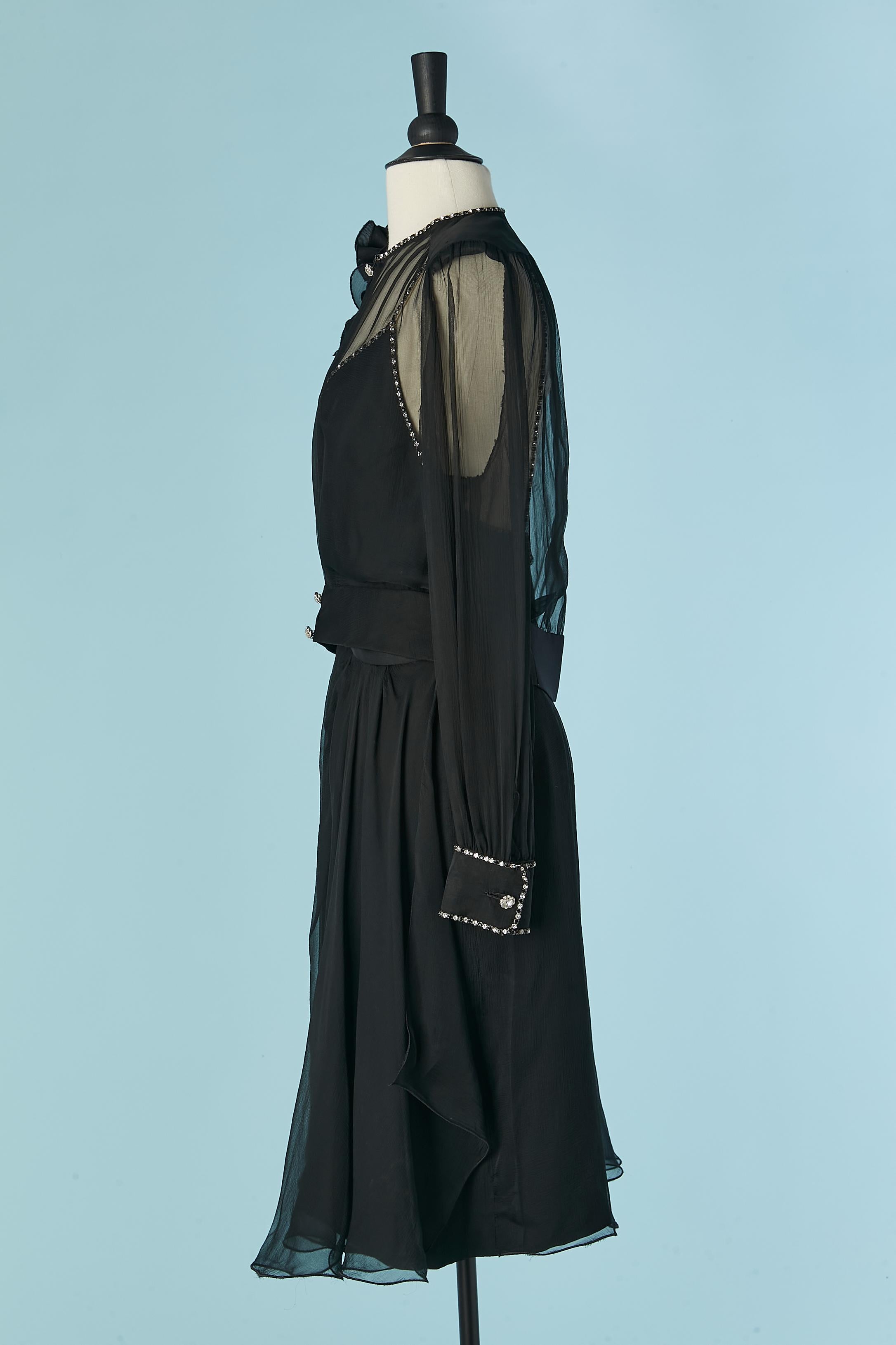 Conjunto de chaqueta de gasa negra y vestido de cóctel DANIEL ROLAND en venta 1