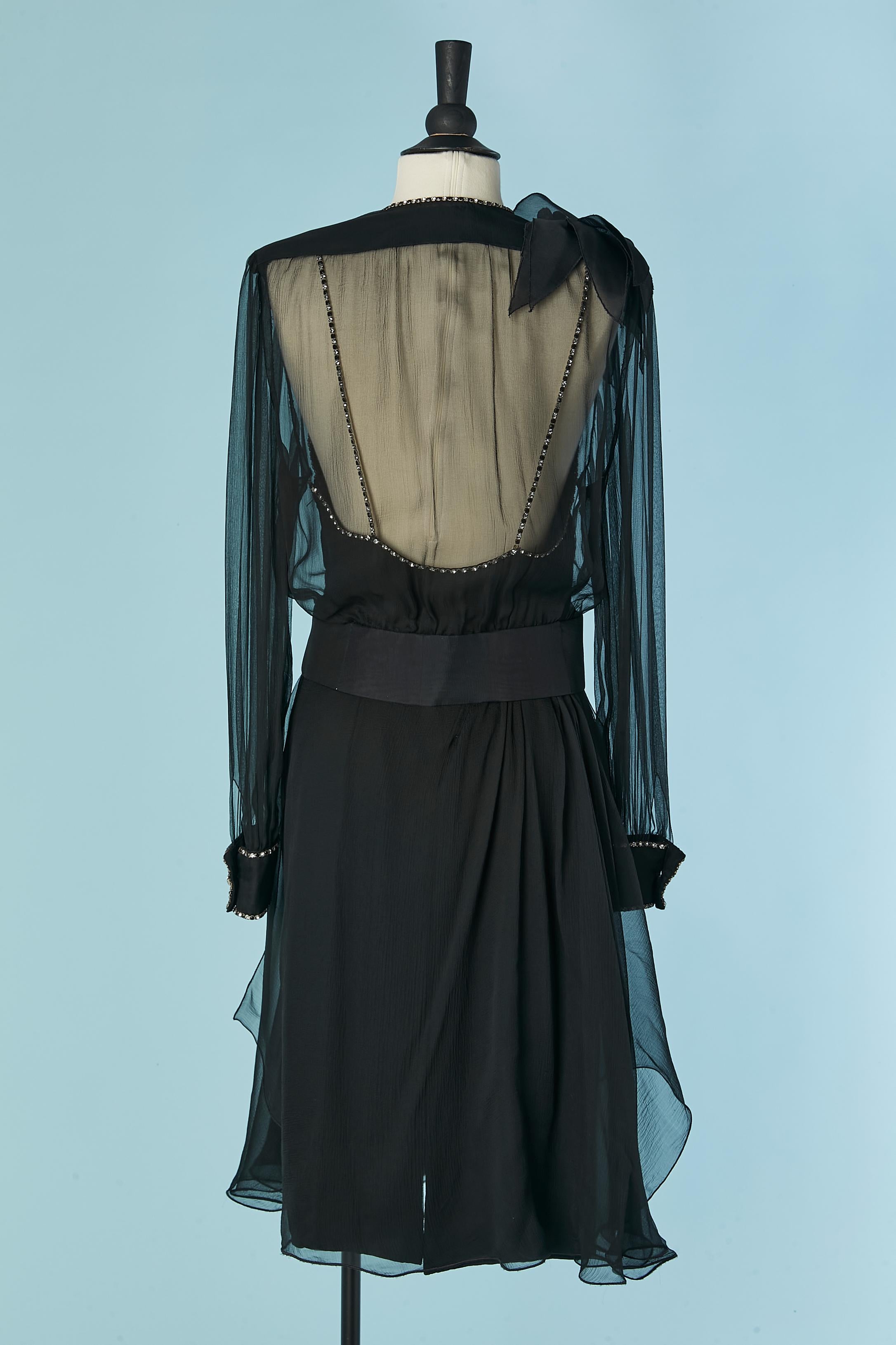 Conjunto de chaqueta de gasa negra y vestido de cóctel DANIEL ROLAND en venta 2