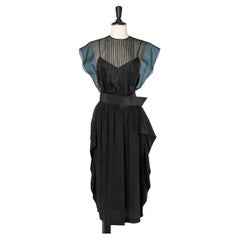 Black chiffon organza and silk dress with belt Pierre Cardin Boutique Circa 1960
