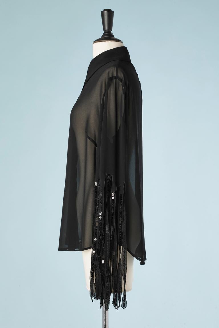 Women's Black chiffon shirt with franges on the sleeves and sequin Gai Mattiolo Couture  For Sale