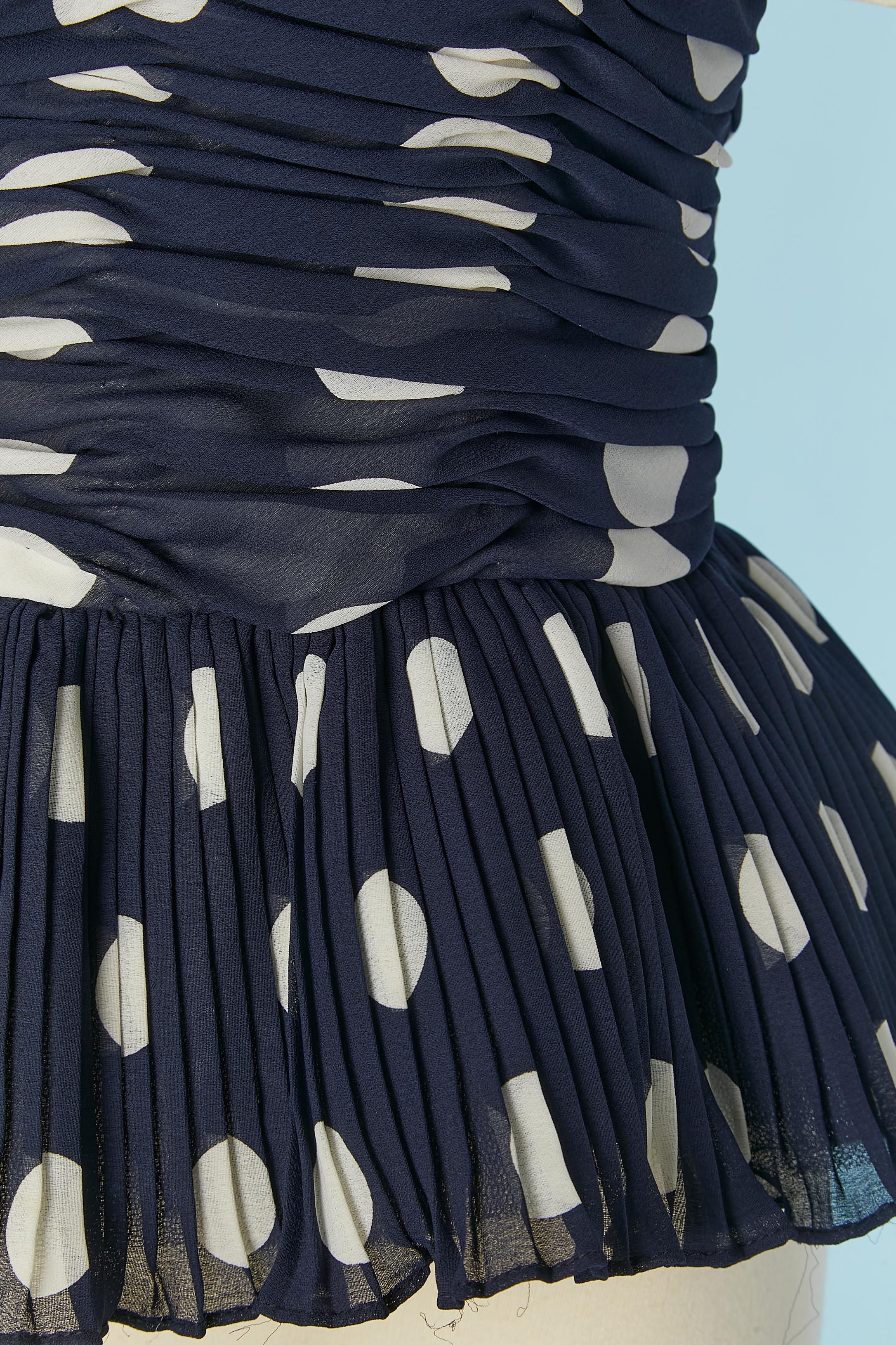 Black chiffon top with draped and pleated bustier Polka-dots Victor Costa In Excellent Condition For Sale In Saint-Ouen-Sur-Seine, FR