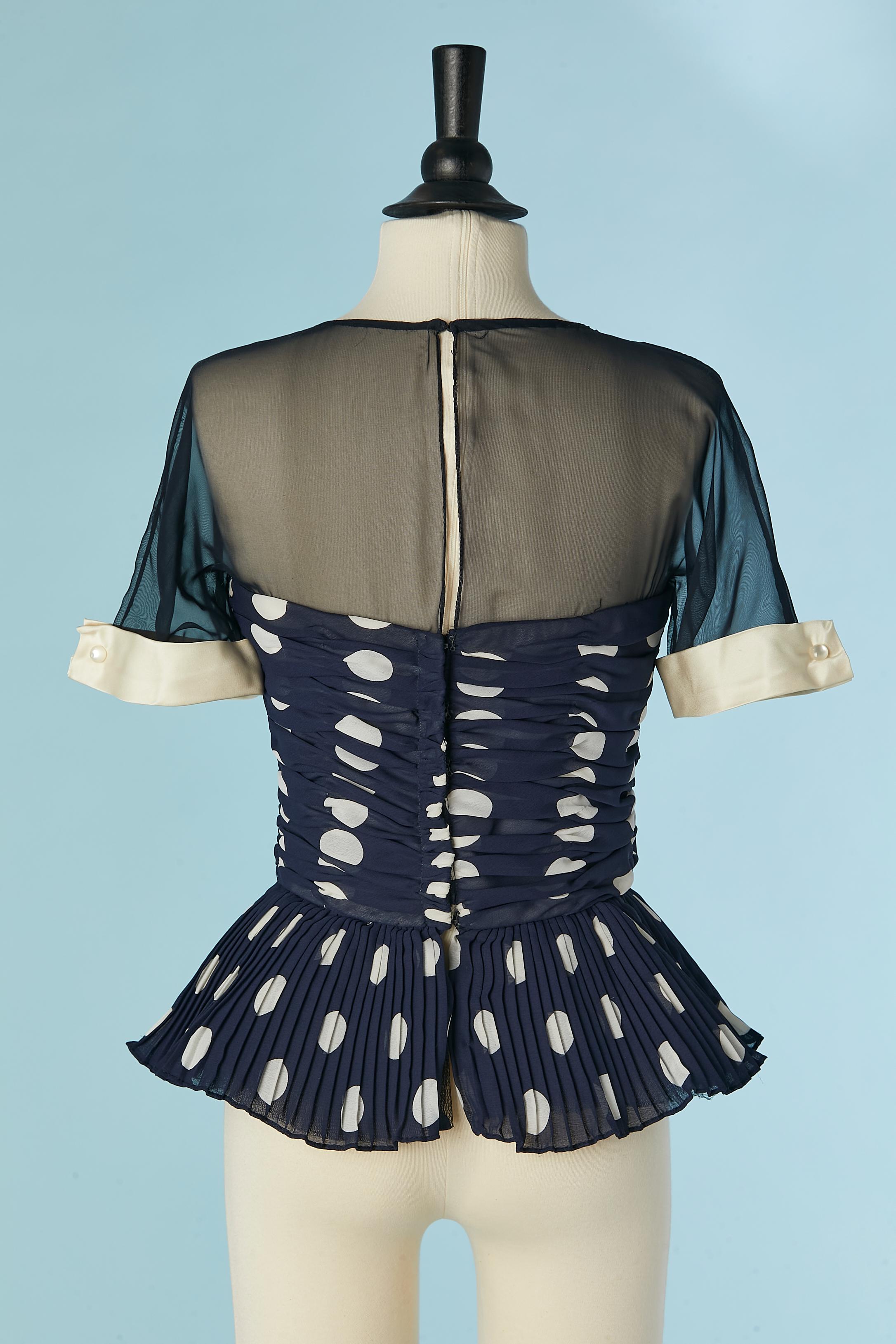 Black chiffon top with draped and pleated bustier Polka-dots Victor Costa For Sale 2