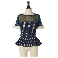 Black chiffon top with draped and pleated bustier Polka-dots Victor Costa