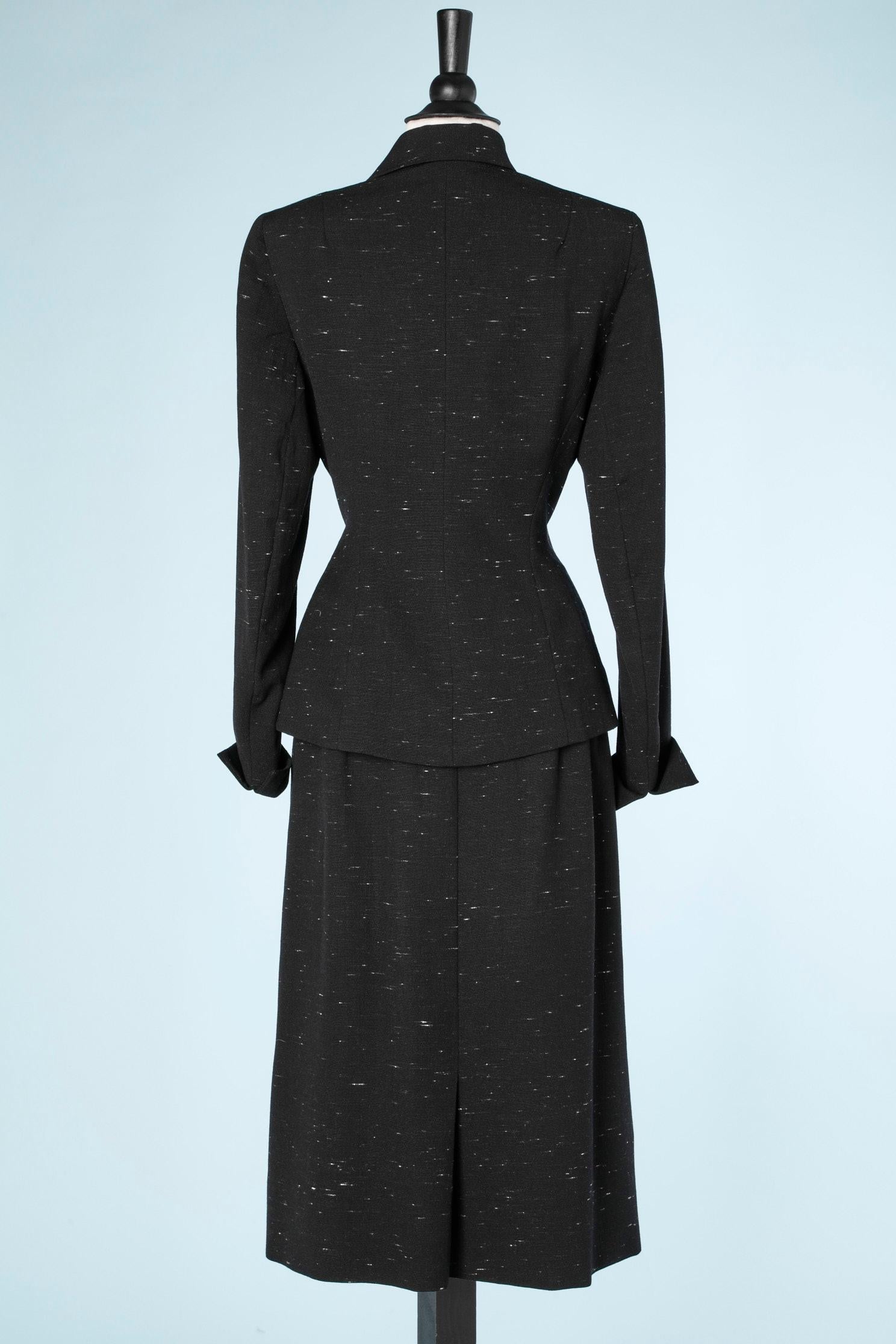 Black chiné Elsa Schiaparelli 1940's skirt -suit  For Sale 3